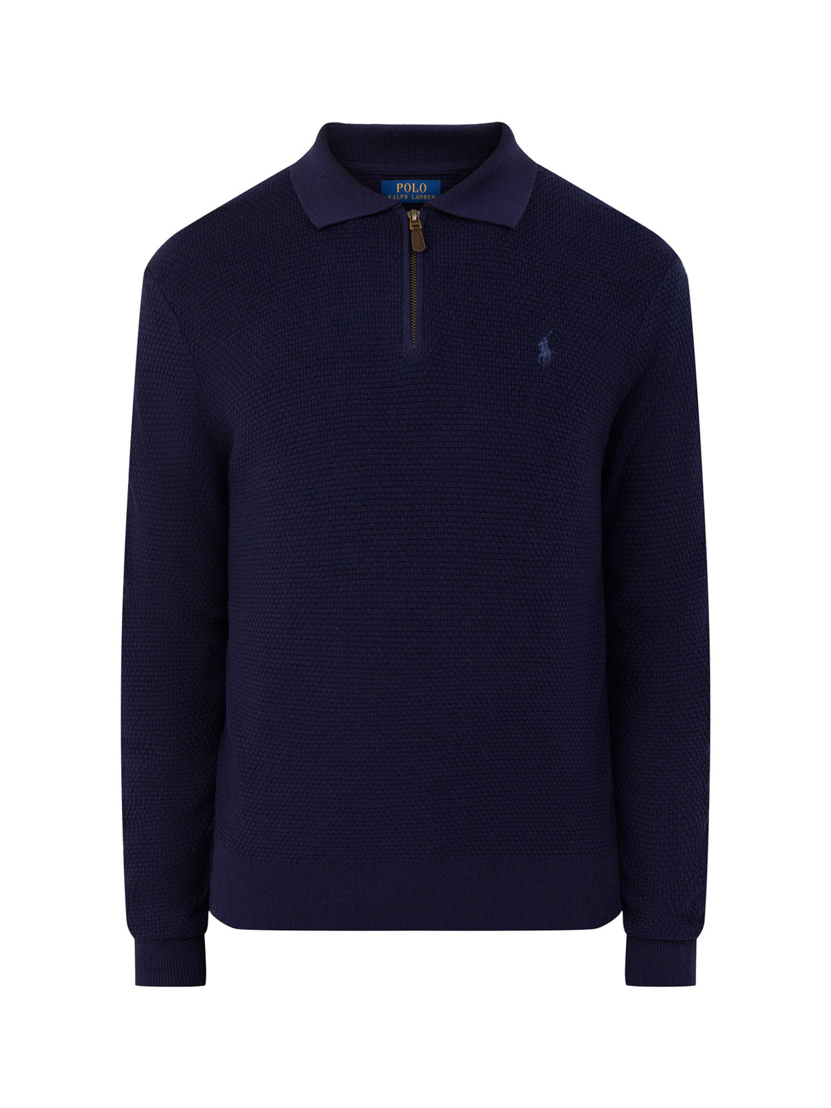 Textured 100% Wool Zip-Neck Polo Jumper