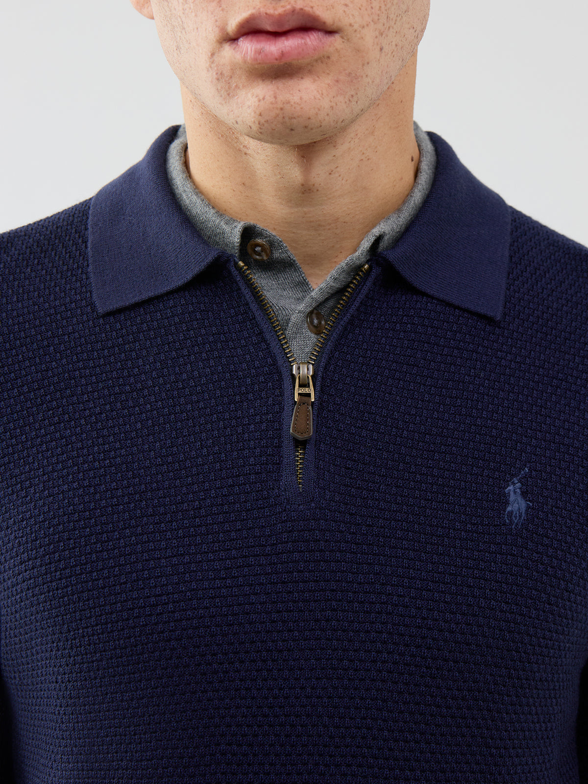Textured 100% Wool Zip-Neck Polo Jumper