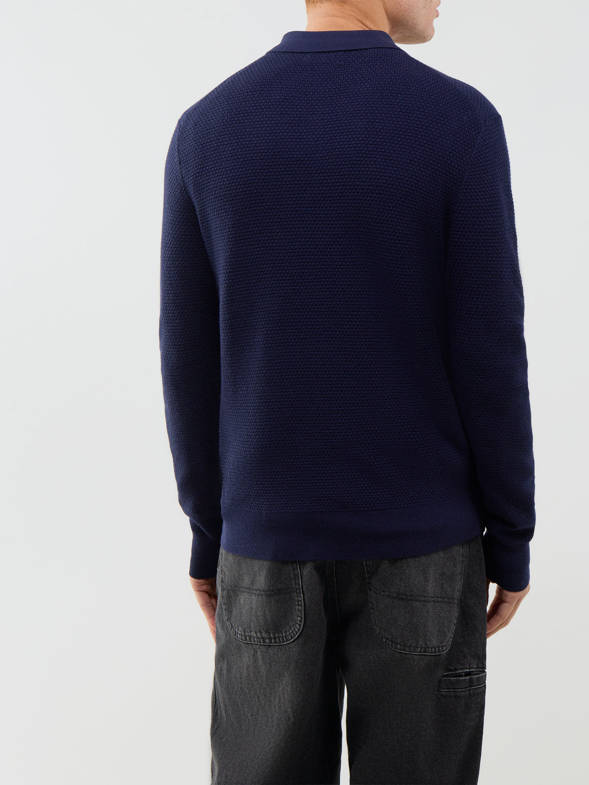 Textured 100% Wool Zip-Neck Polo Jumper