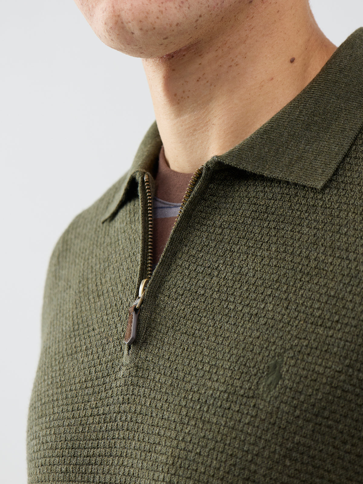 Textured 100% Wool Zip-Neck Polo Jumper