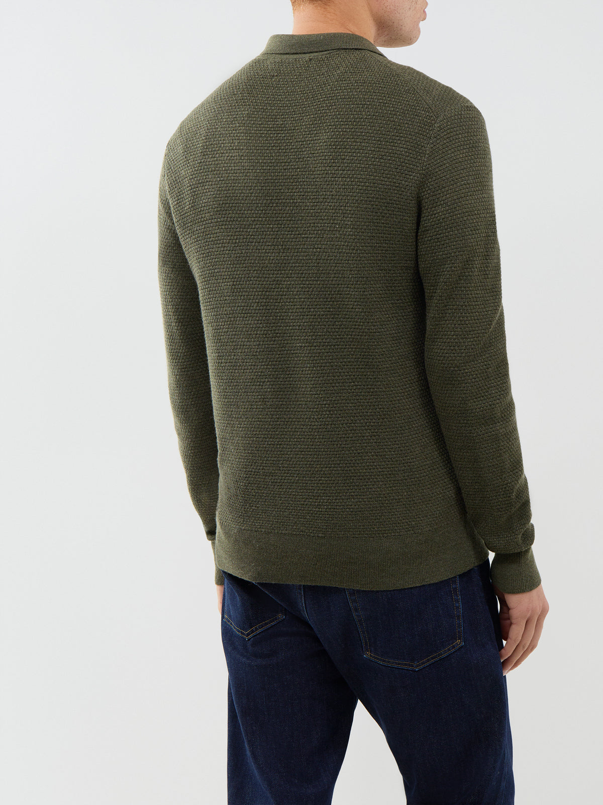 Textured 100% Wool Zip-Neck Polo Jumper