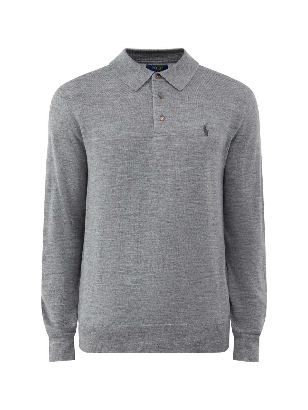 Wool Long-Sleeved Knitted Polo Shirt - Fawn Grey Heather