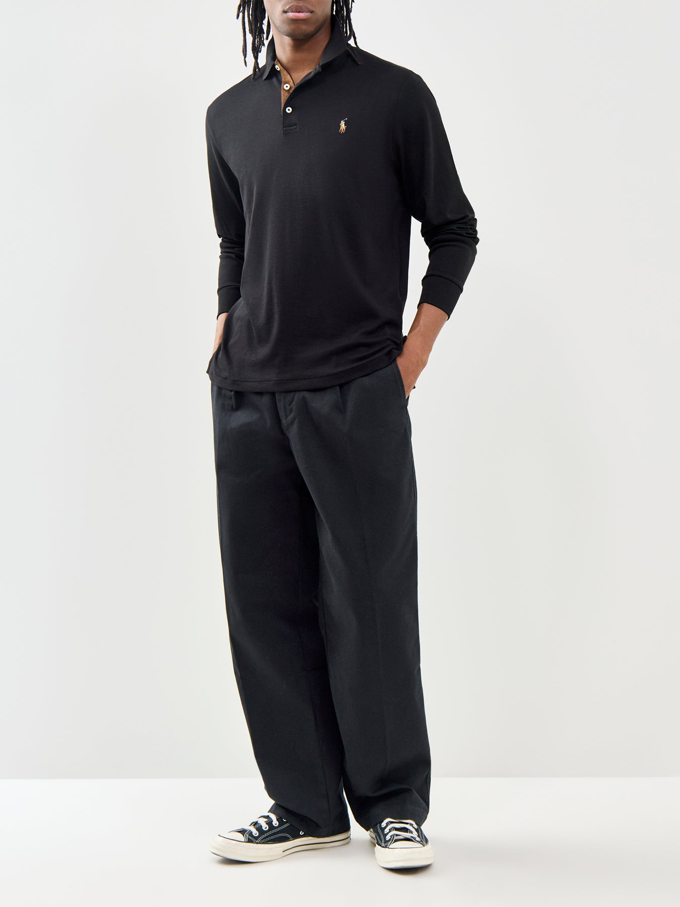 Pima Soft Touch Long Sleeve Polo Shirt Black