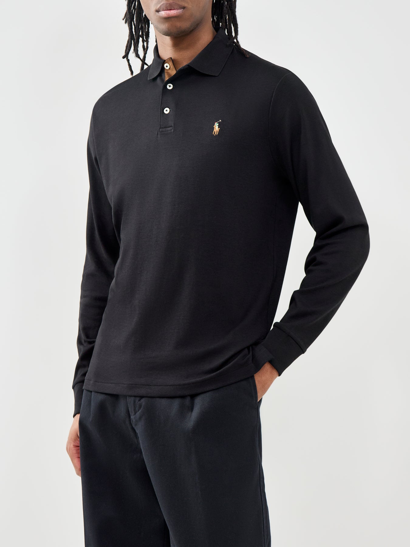 Pima Soft Touch Long Sleeve Polo Shirt Black