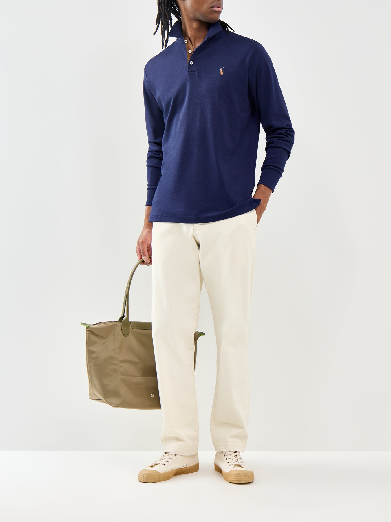 Pima Soft Touch Long Sleeve Polo Shirt Navy