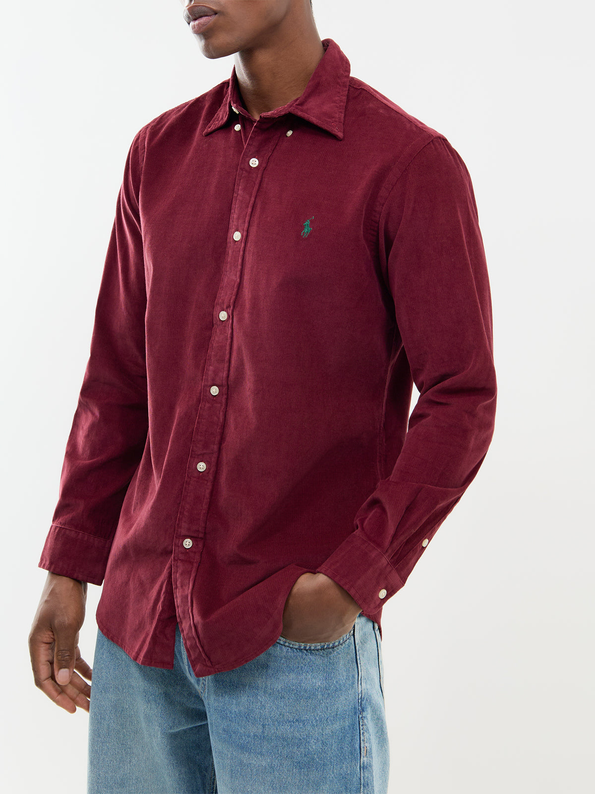 Custom Fit Cotton Corduroy Shirt - Burgundy