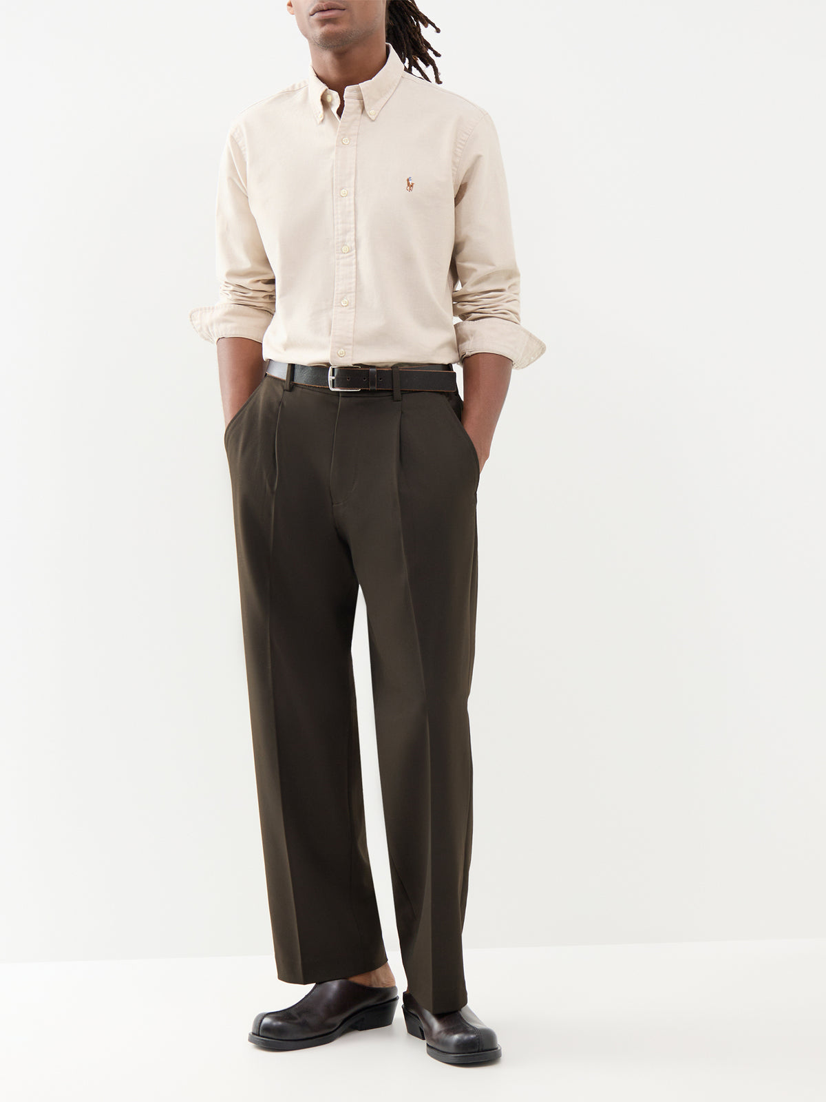 Custom Fit Cotton Oxford Shirt - Camel & White