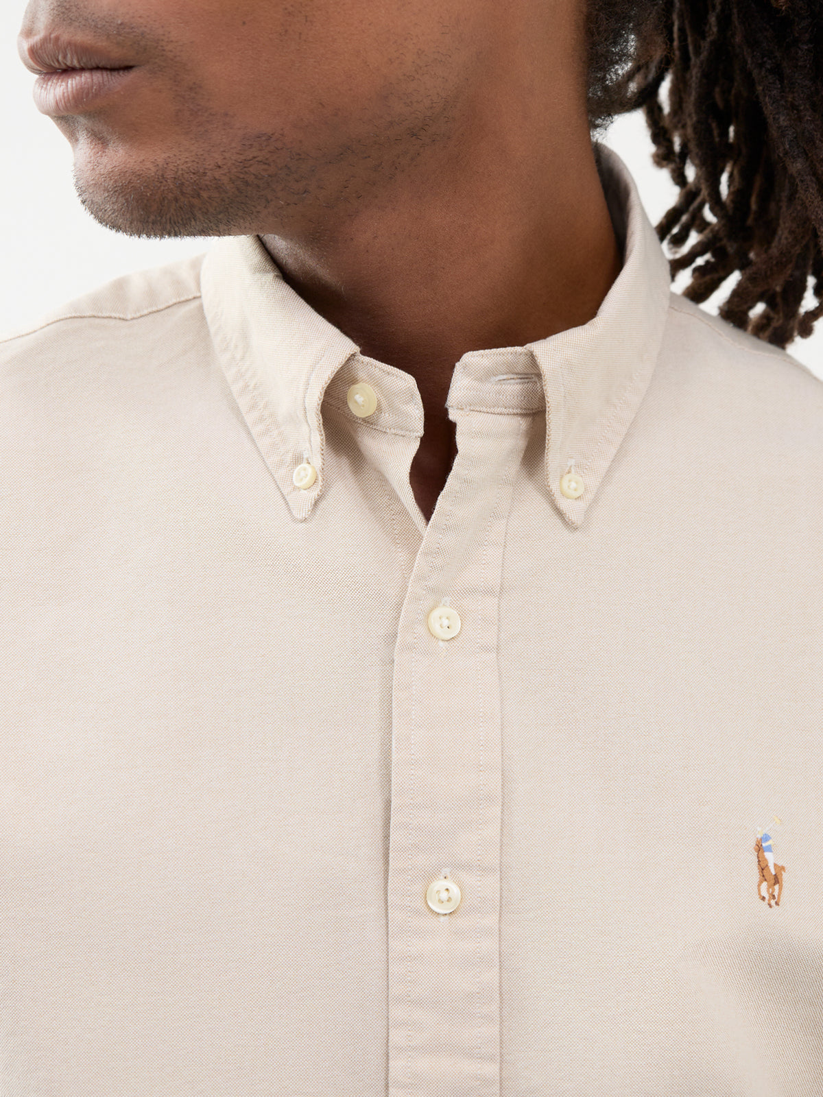 Custom Fit Cotton Oxford Shirt - Camel & White