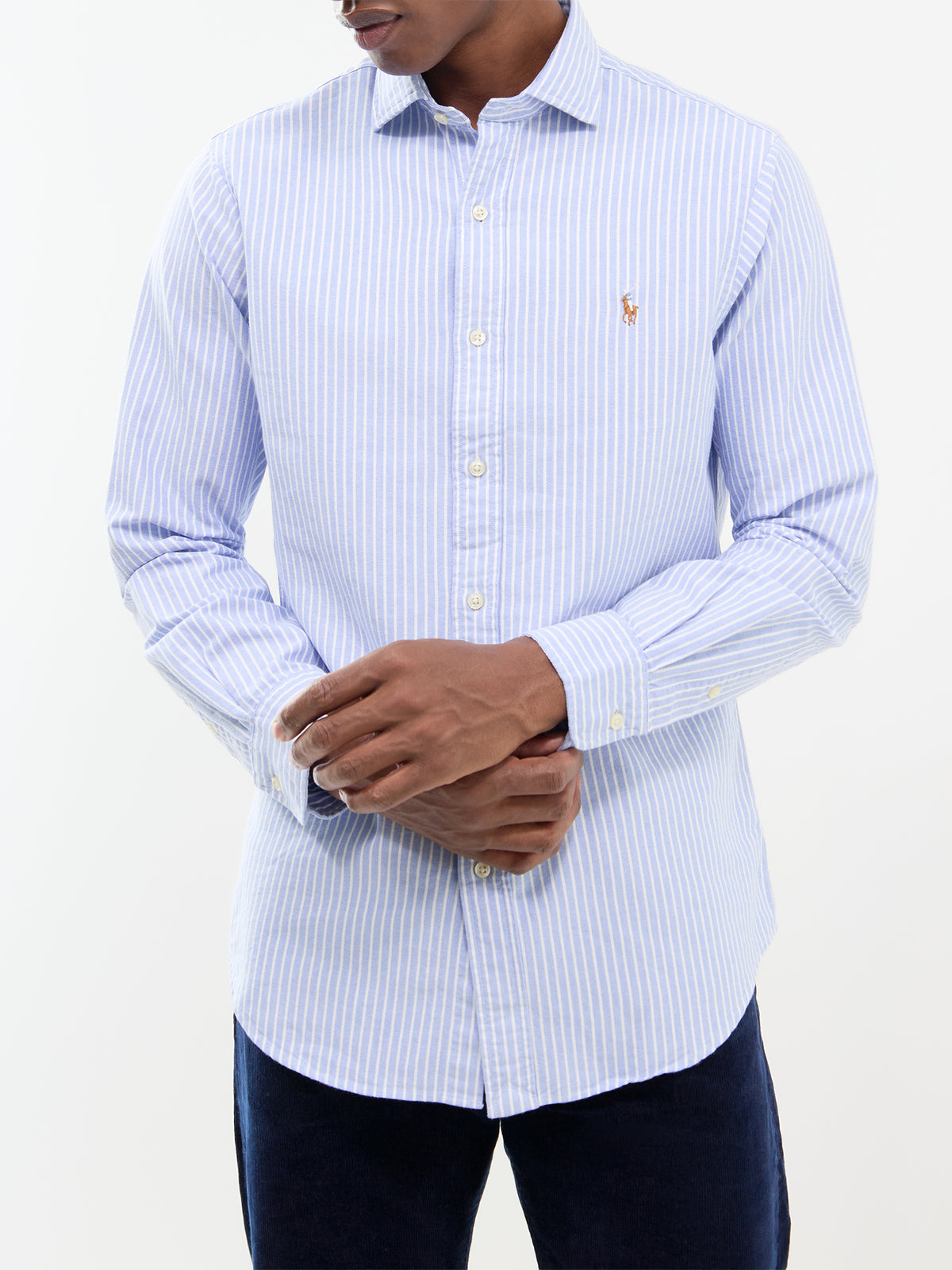 Custom Fit Cotton Oxford Stripe Shirt - Blue & White