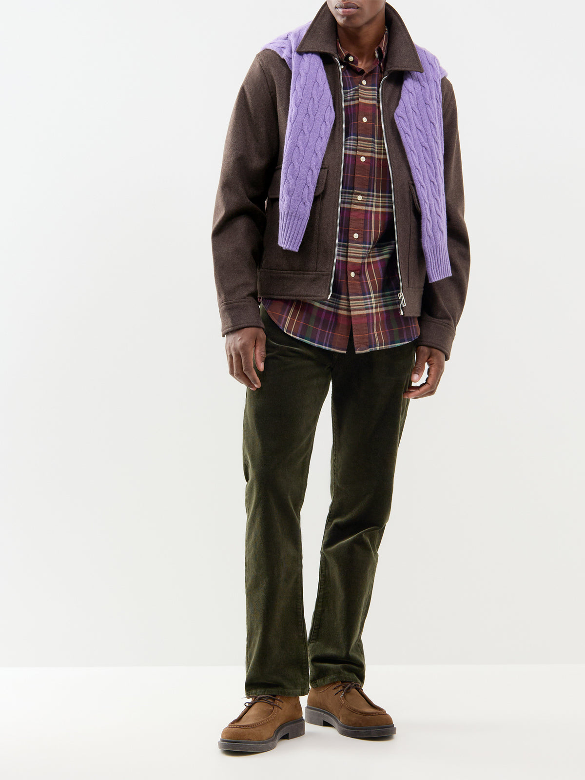Custom Fit Cotton Check Shirt - Brown, Green & Multi