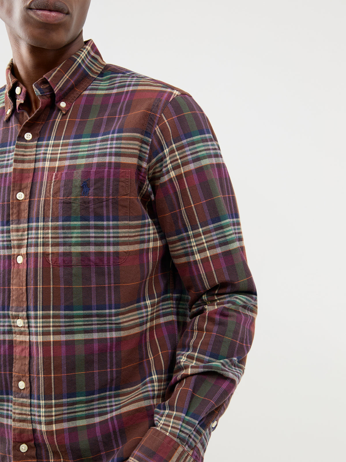 Custom Fit Cotton Check Shirt - Brown, Green & Multi