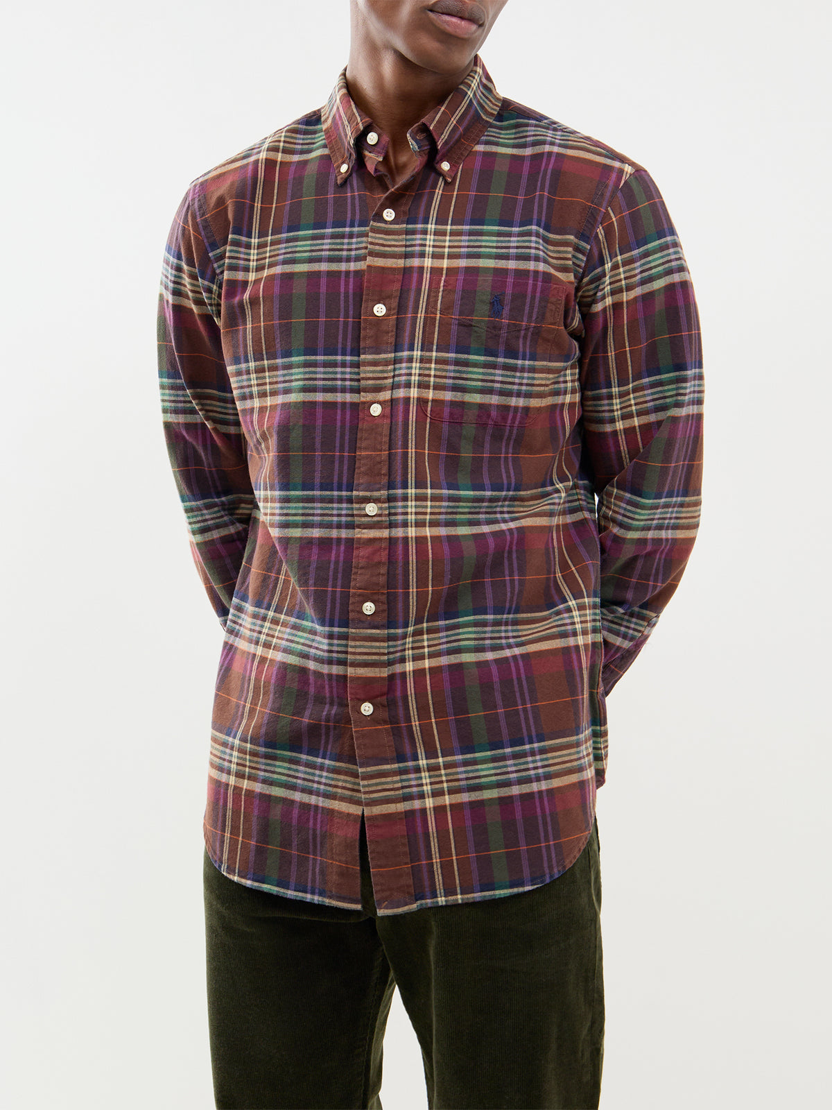 Custom Fit Cotton Check Shirt - Brown, Green & Multi
