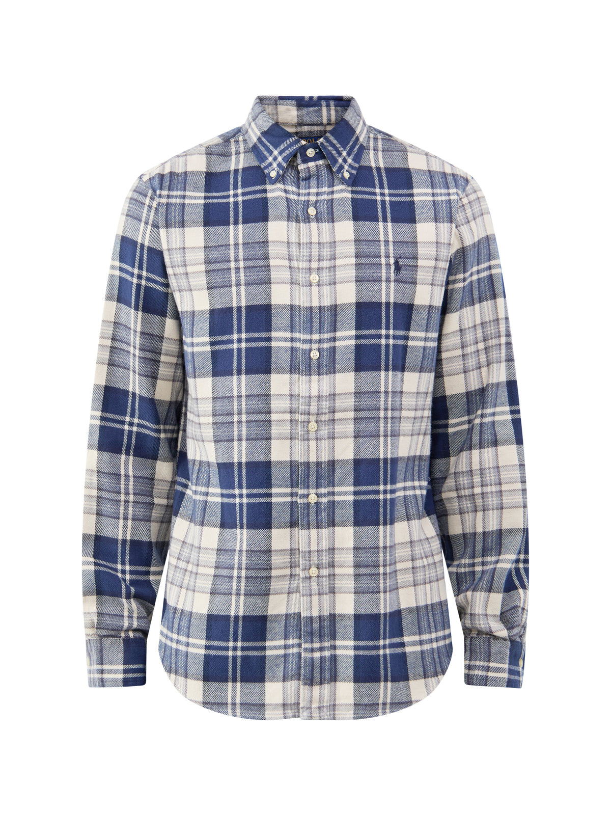 Custom Fit Brushed Cotton Check Shirt - Off White & Navy