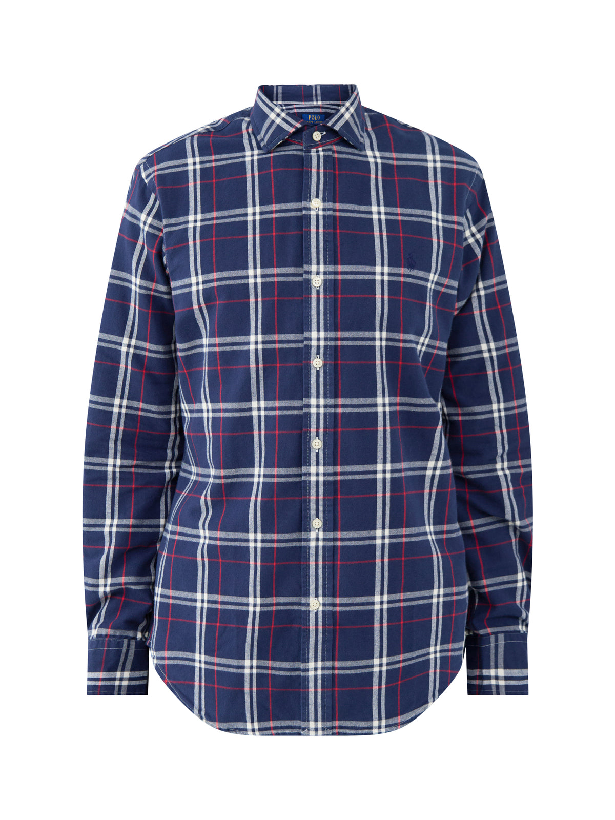 Custom Fit Cotton Check Shirt - Navy, Red & White