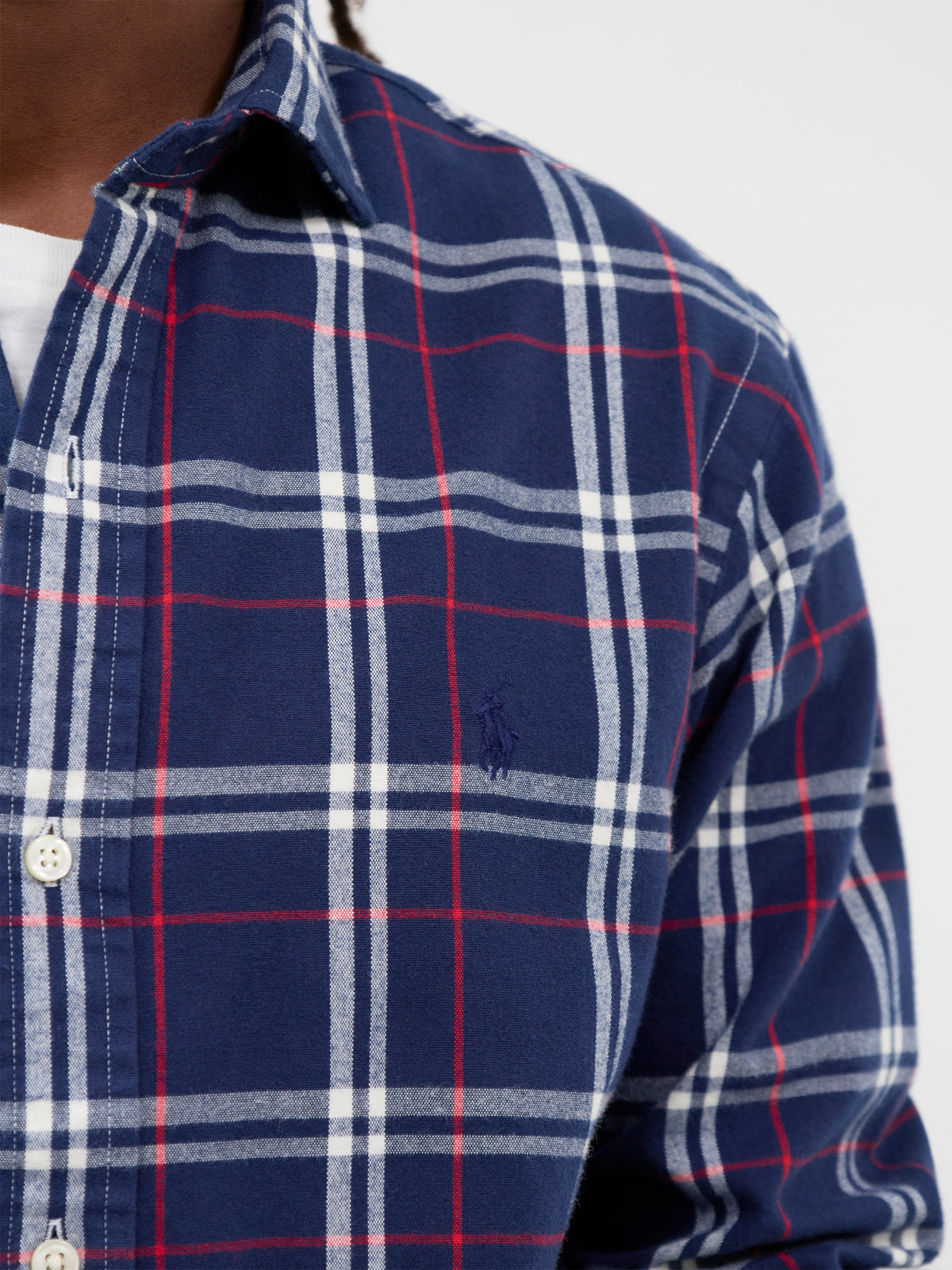 Custom Fit Cotton Check Shirt - Navy, Red & White