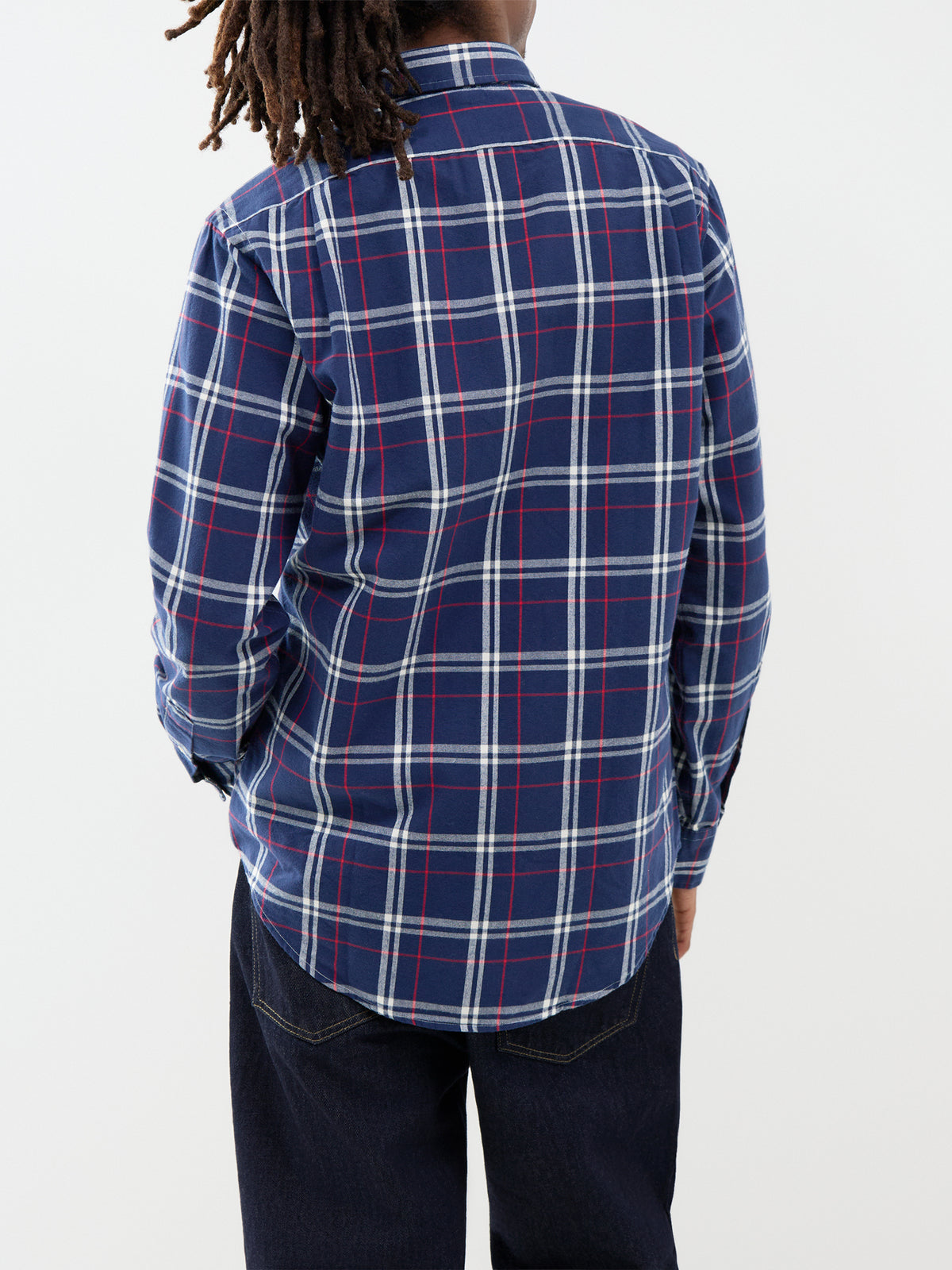Custom Fit Cotton Check Shirt - Navy, Red & White