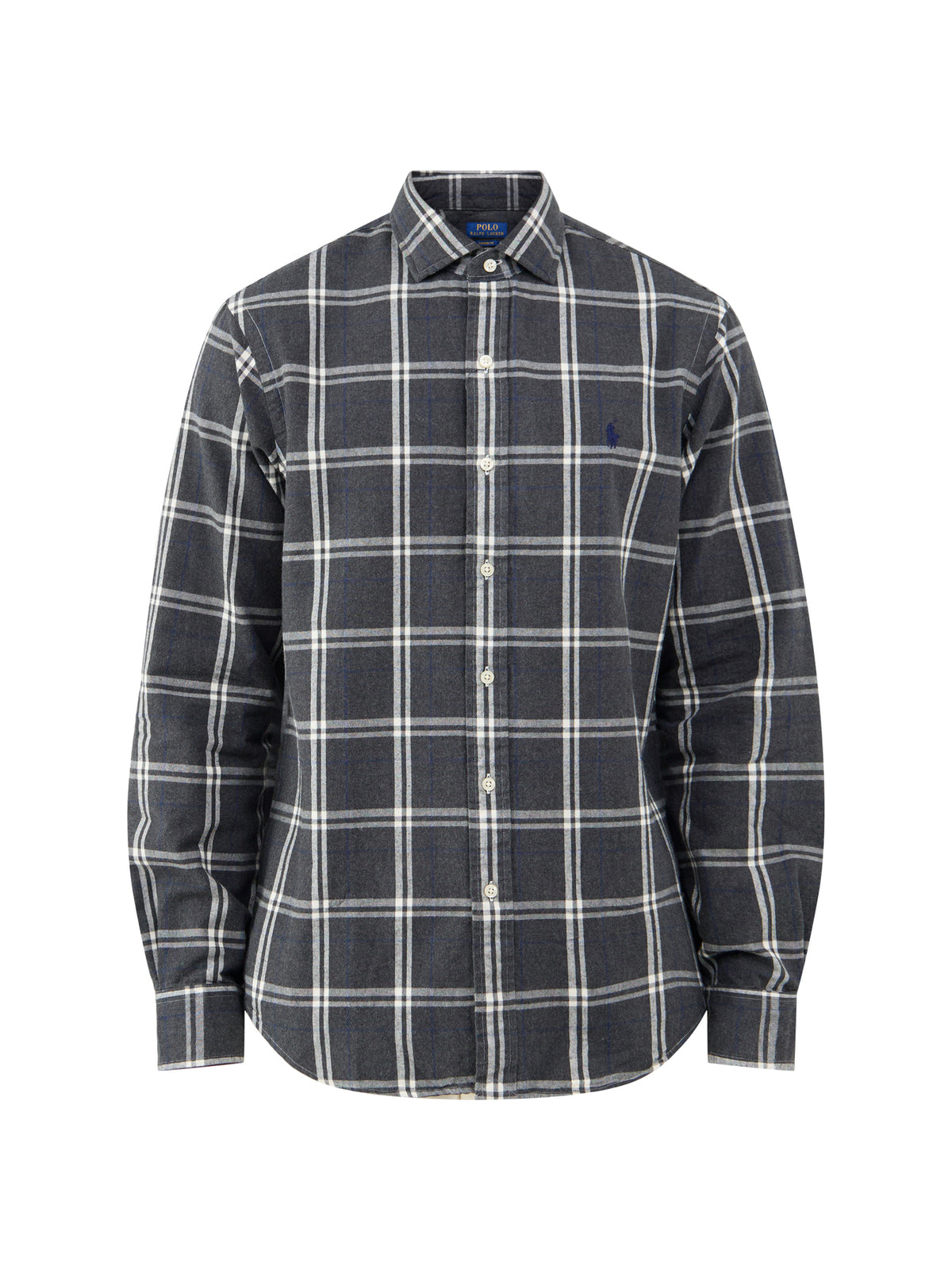 Custom Fit Cotton Check Shirt - Grey, Navy & White