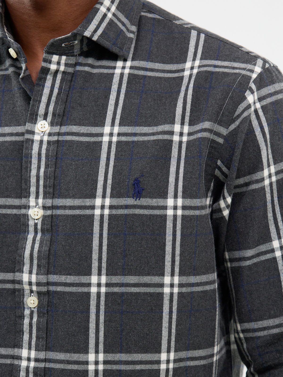 Custom Fit Cotton Check Shirt - Grey, Navy & White