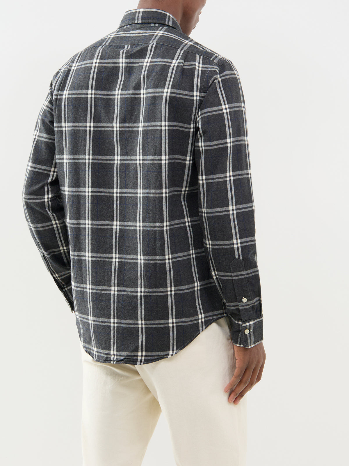 Custom Fit Cotton Check Shirt - Grey, Navy & White