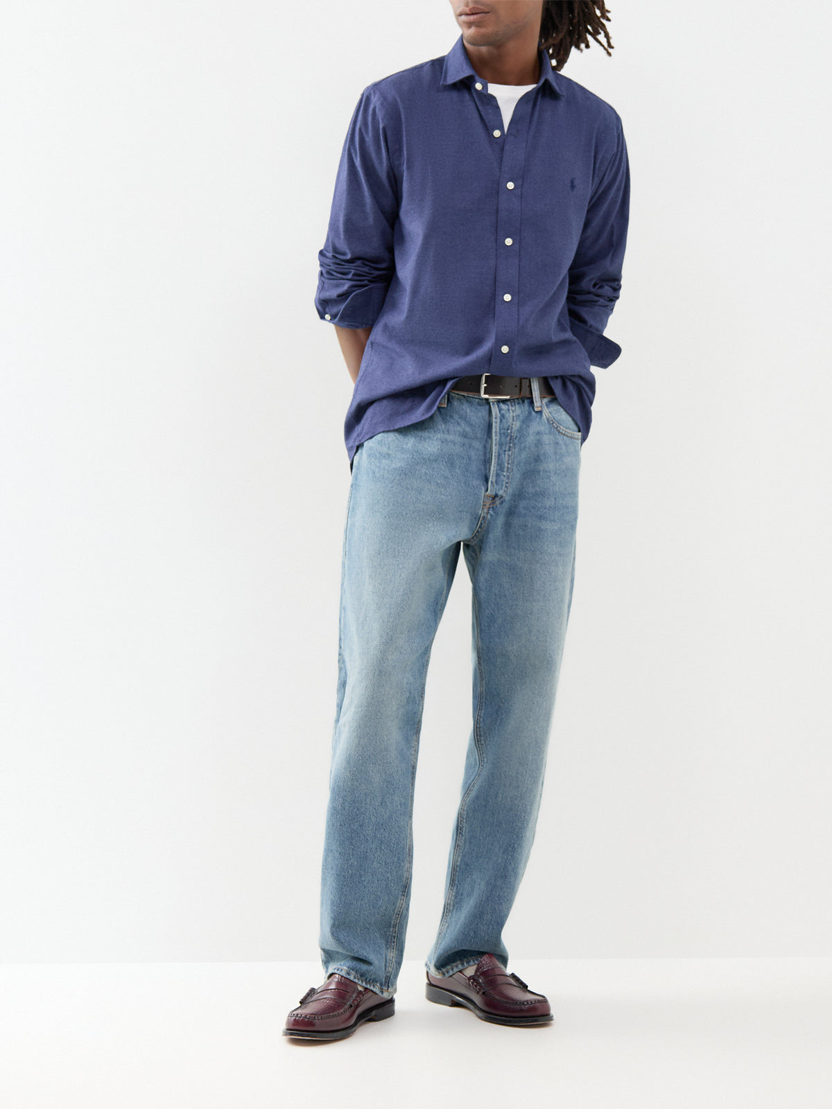 Custom Fit Cotton Blend Soft Twill Shirt - Spring Navy Heather