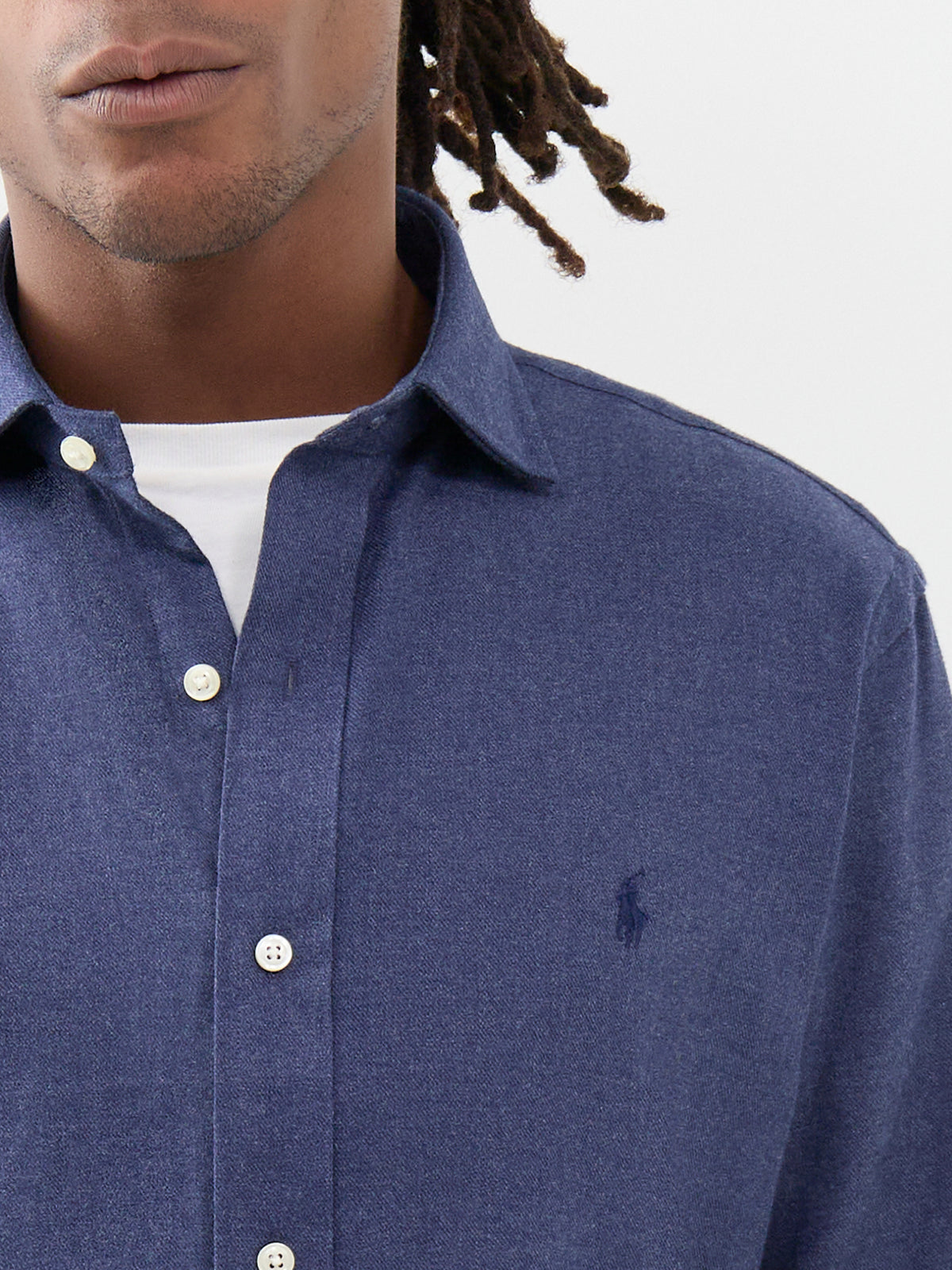 Custom Fit Cotton Blend Soft Twill Shirt - Spring Navy Heather
