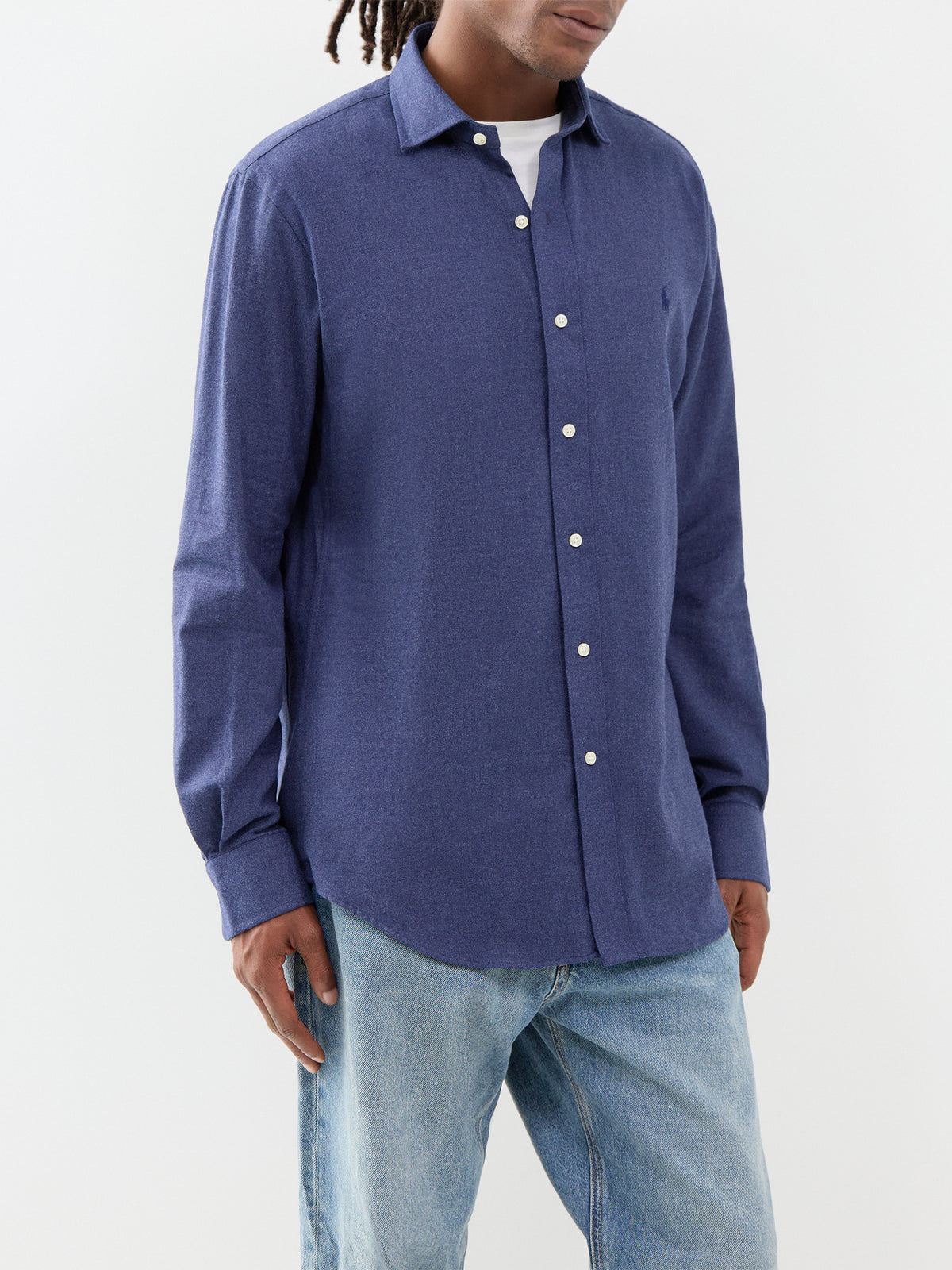 Custom Fit Cotton Blend Soft Twill Shirt - Spring Navy Heather