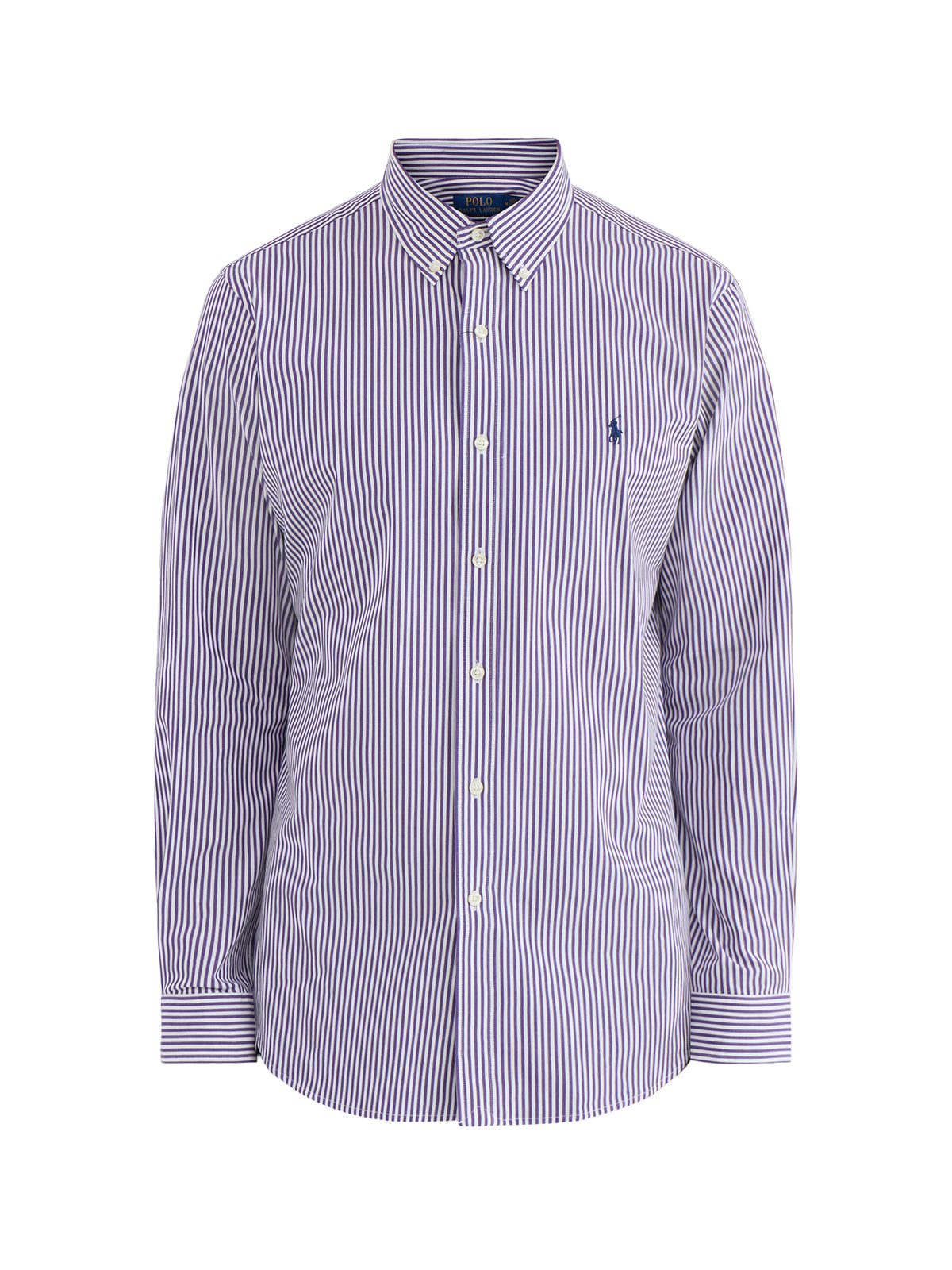 Cotton Custom Fit Striped Poplin Shirt - Purple & White