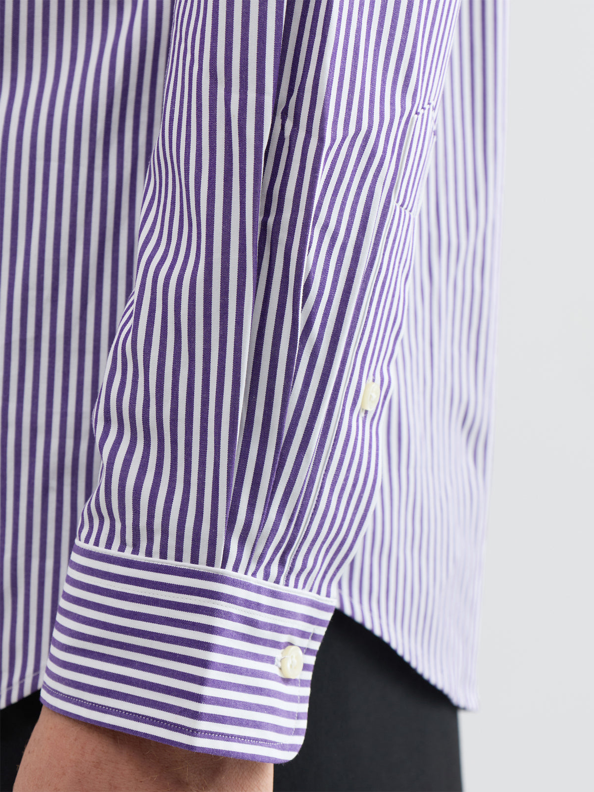 Cotton Custom Fit Striped Poplin Shirt - Purple & White