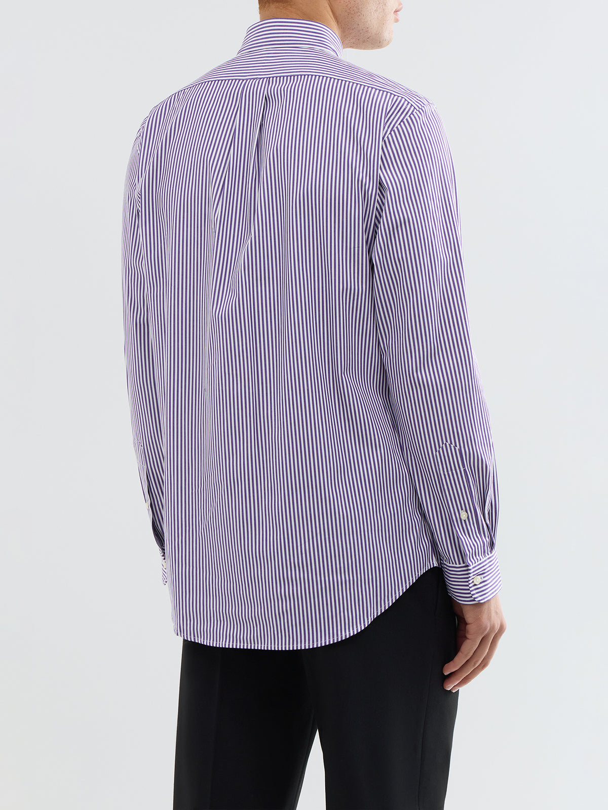 Cotton Custom Fit Striped Poplin Shirt - Purple & White