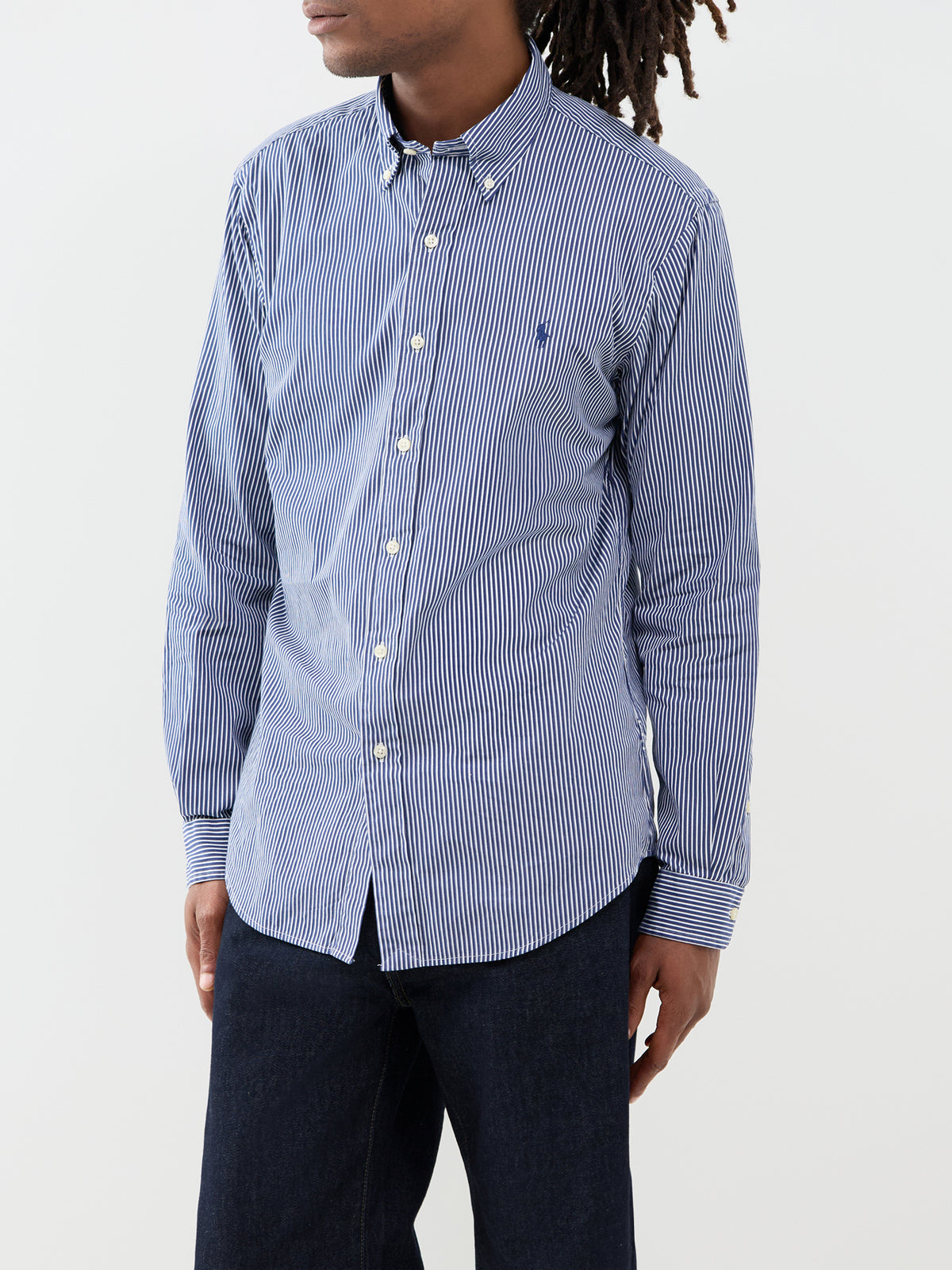 Custom Fit Cotton Check Poplin Shirt - Navy & White