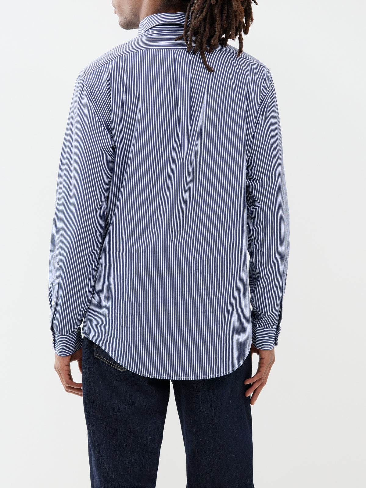 Custom Fit Cotton Check Poplin Shirt - Navy & White