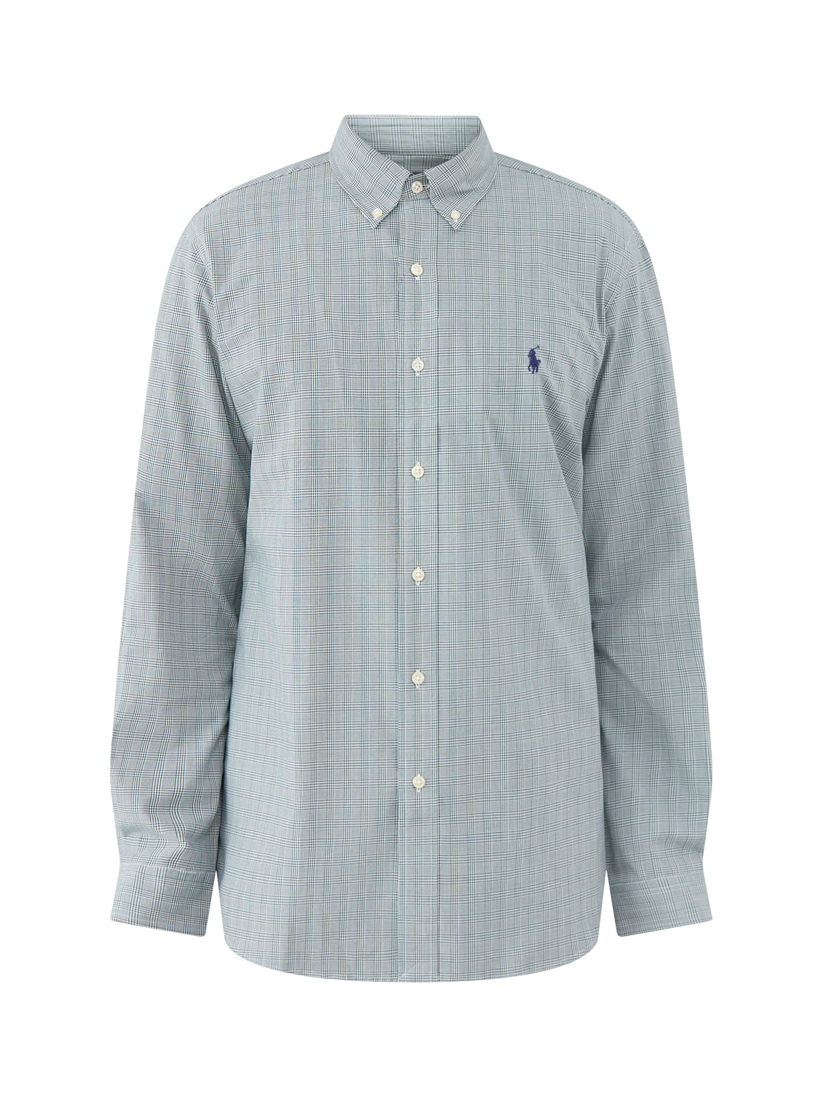 Custom Fit Cotton Check Poplin Shirt - Moss Agate & White