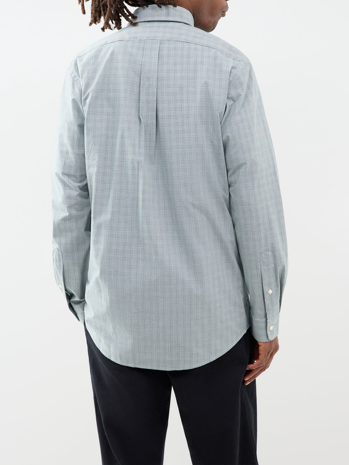 Custom Fit Cotton Check Poplin Shirt - Moss Agate & White