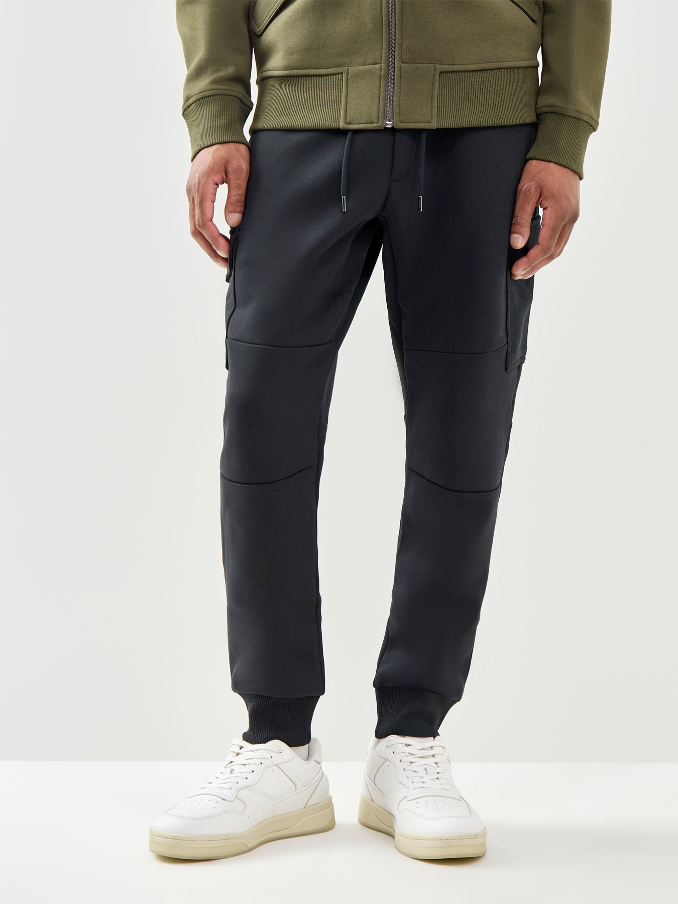 Double Knit Cargo Trousers Black