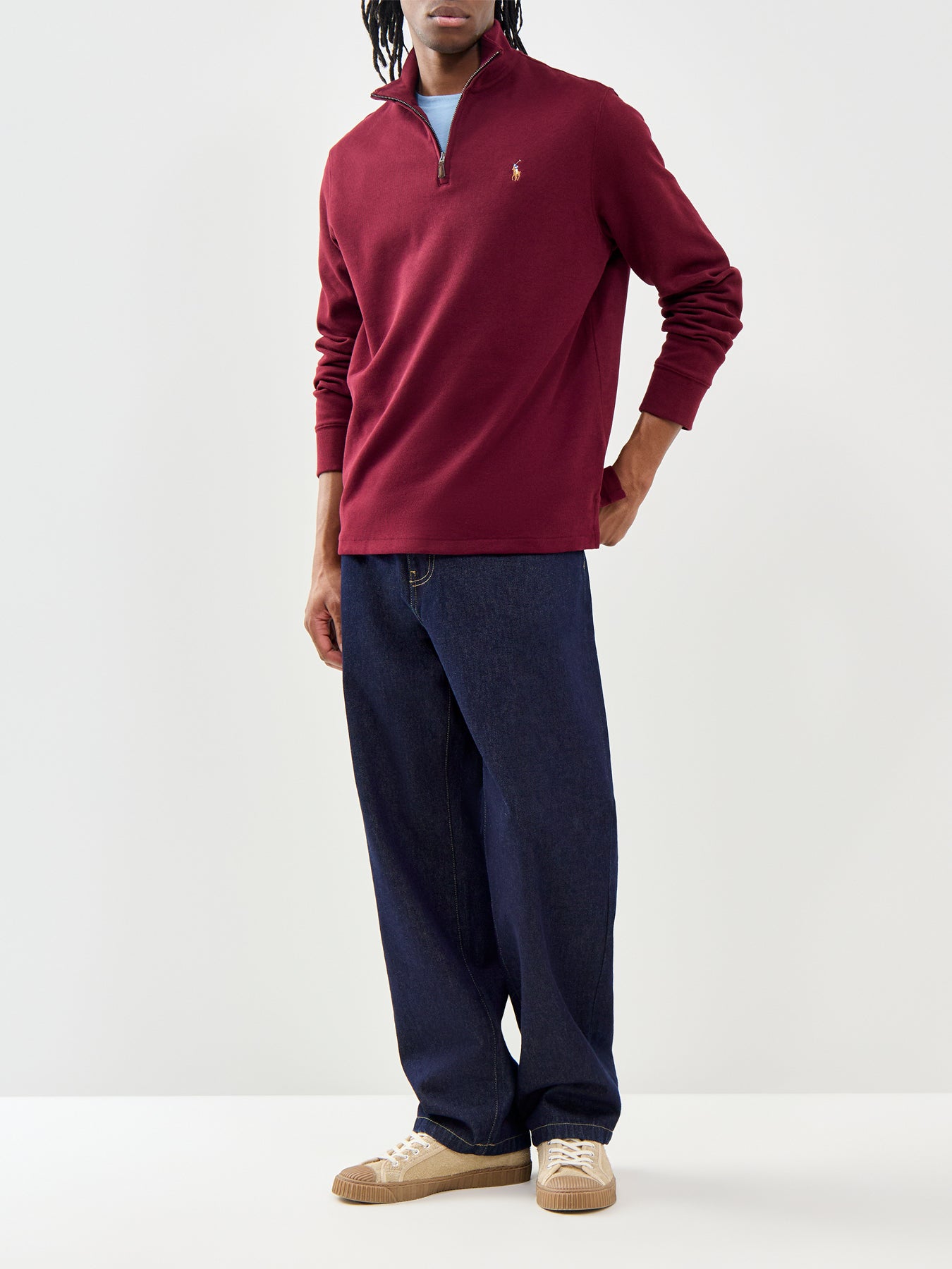 Rib Cotton Quarter Zip Sweatshirt Burgundy