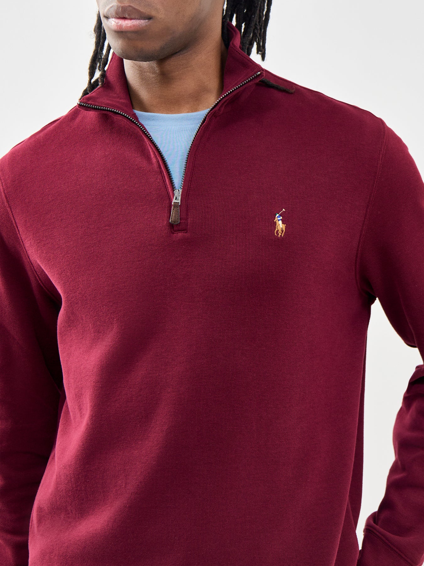 Rib Cotton Quarter Zip Sweatshirt Burgundy