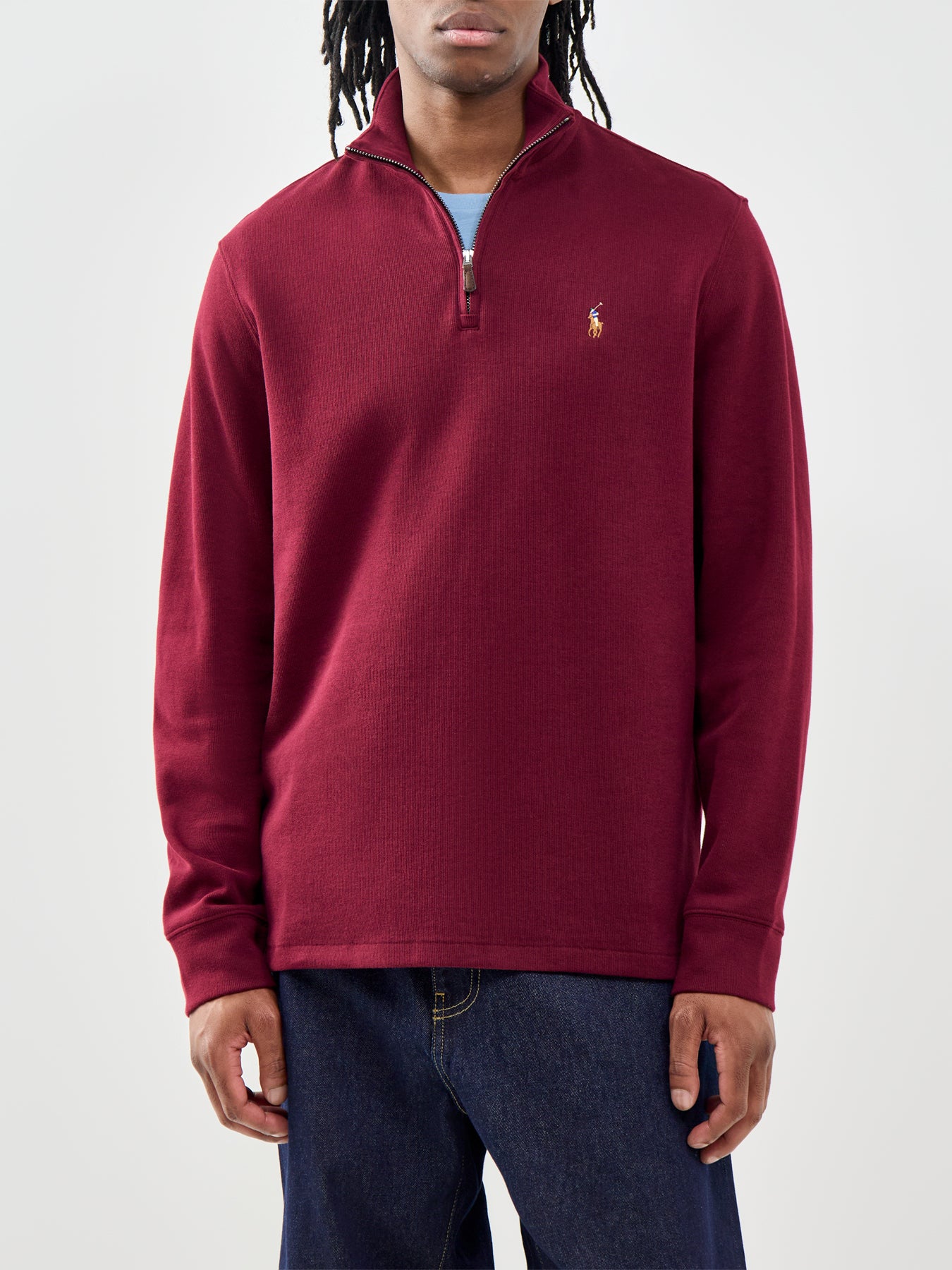 Rib Cotton Quarter Zip Sweatshirt Burgundy