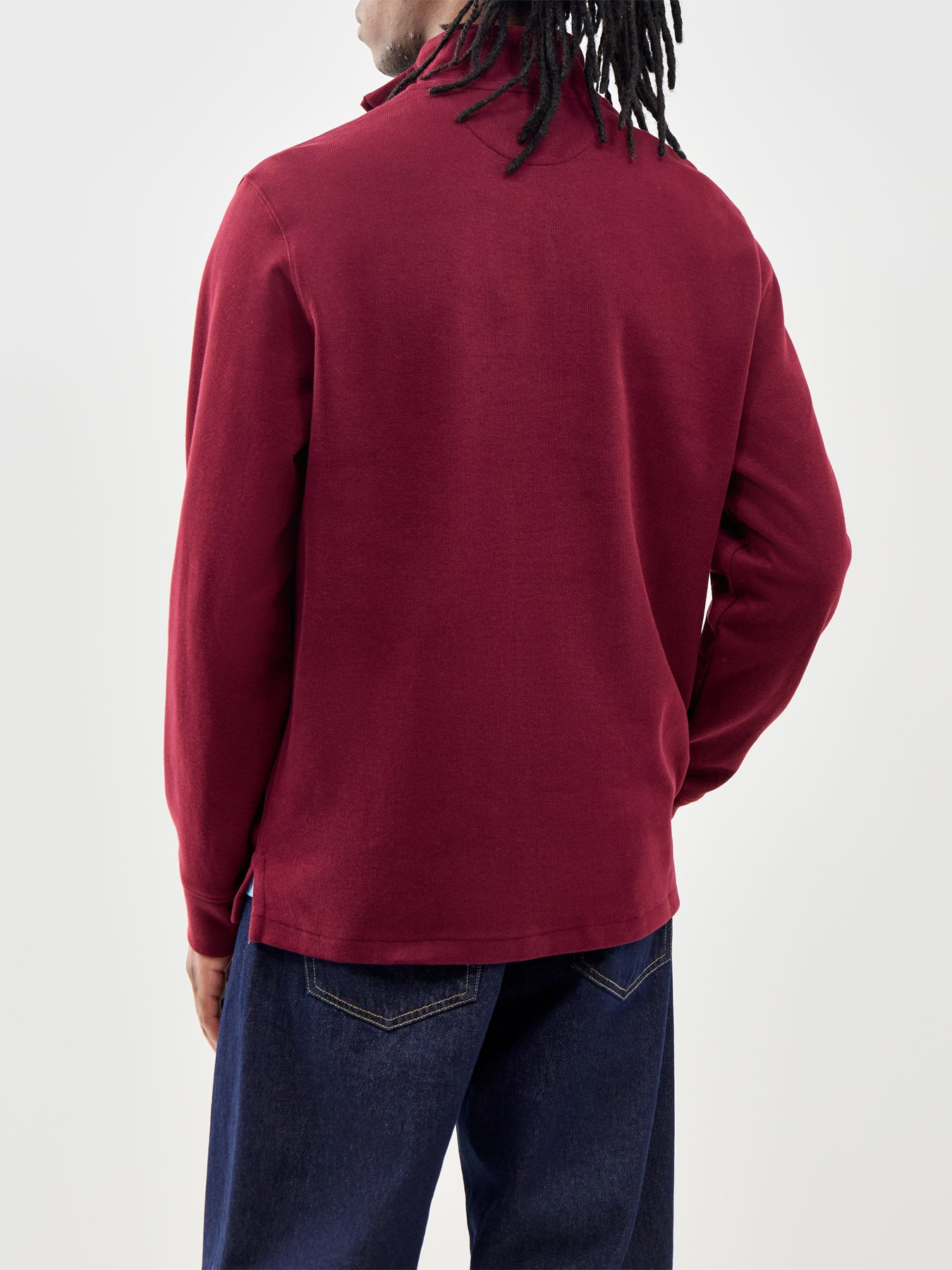 Rib Cotton Quarter Zip Sweatshirt Burgundy