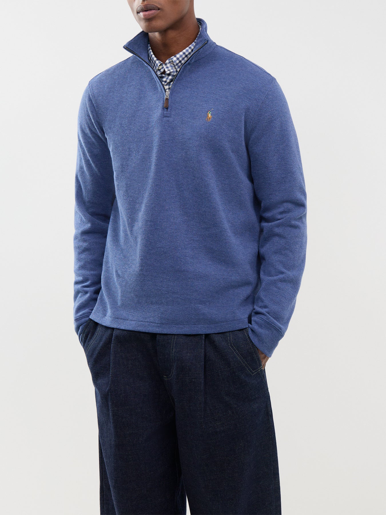 Polo Ralph Lauren Rib Cotton Quarter Zip Sweatshirt Blue