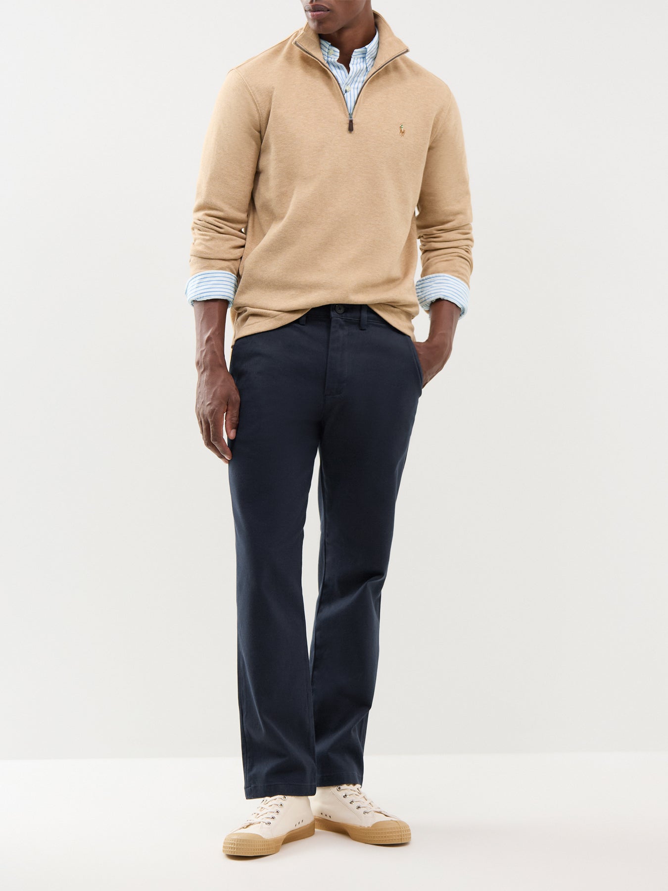 Polo Ralph Lauren Rib Cotton Quarter Zip Sweatshirt Beige
