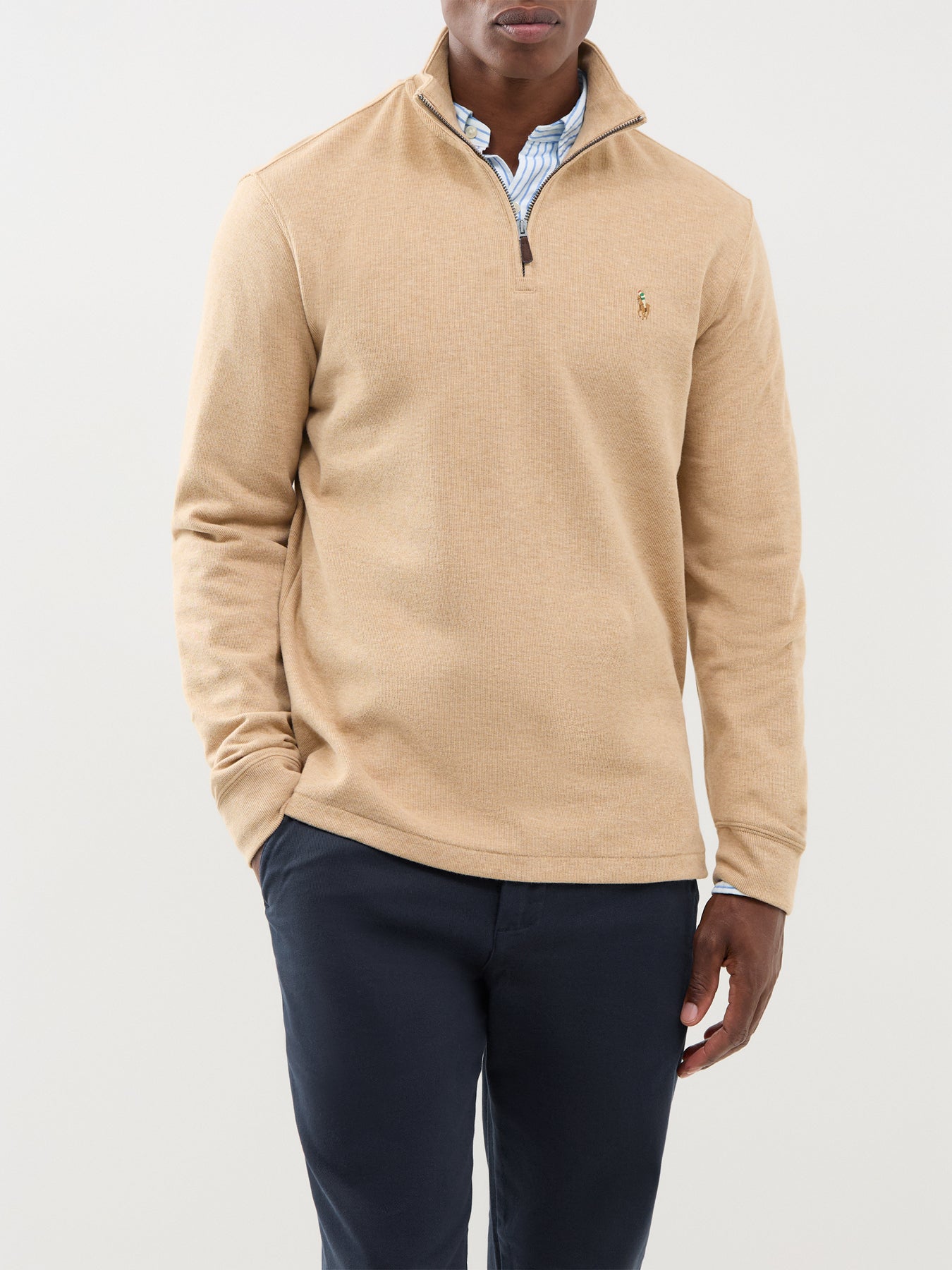 Polo Ralph Lauren Rib Cotton Quarter Zip Sweatshirt Beige