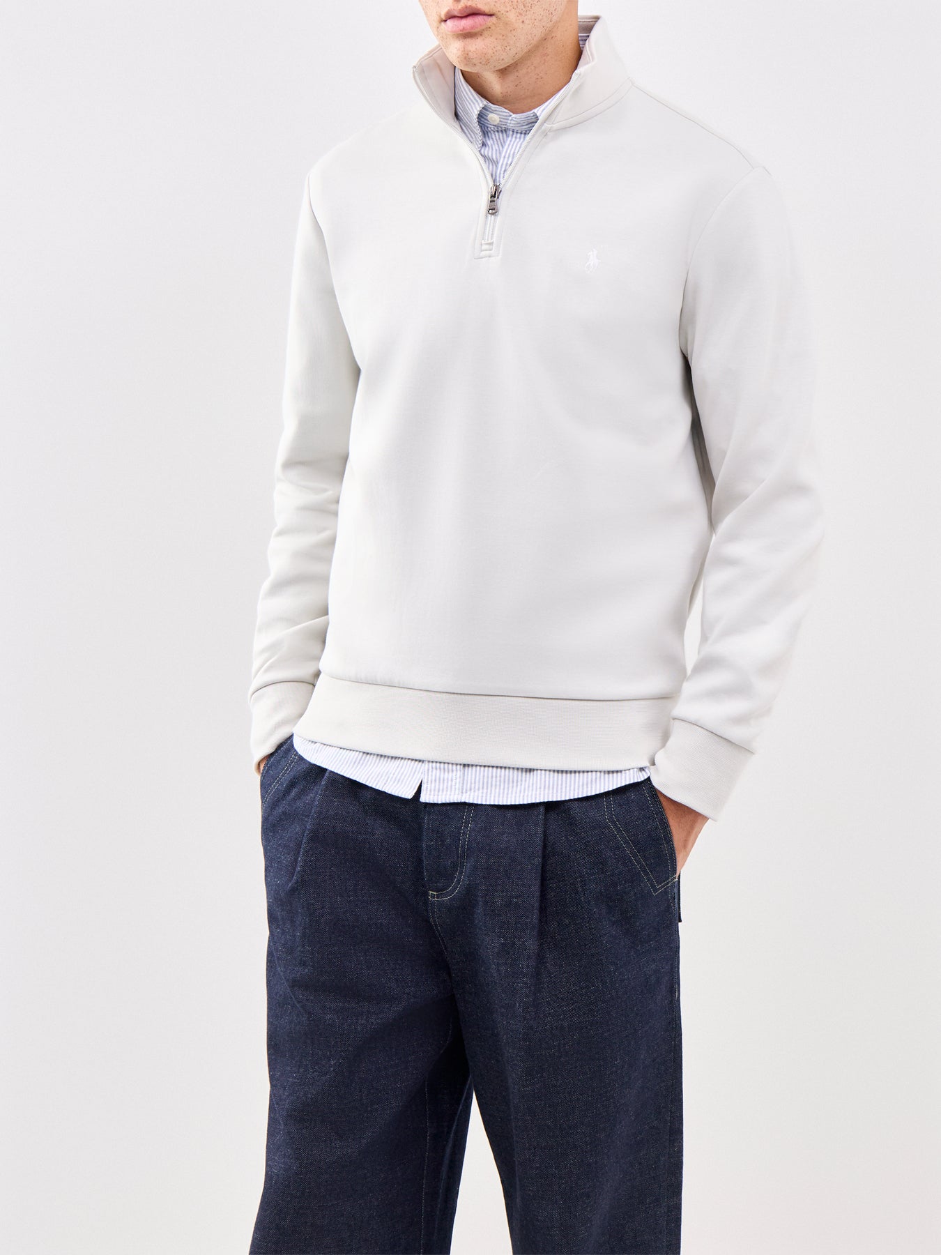 Double Knit Quarter Zip Sweatshirt Grey