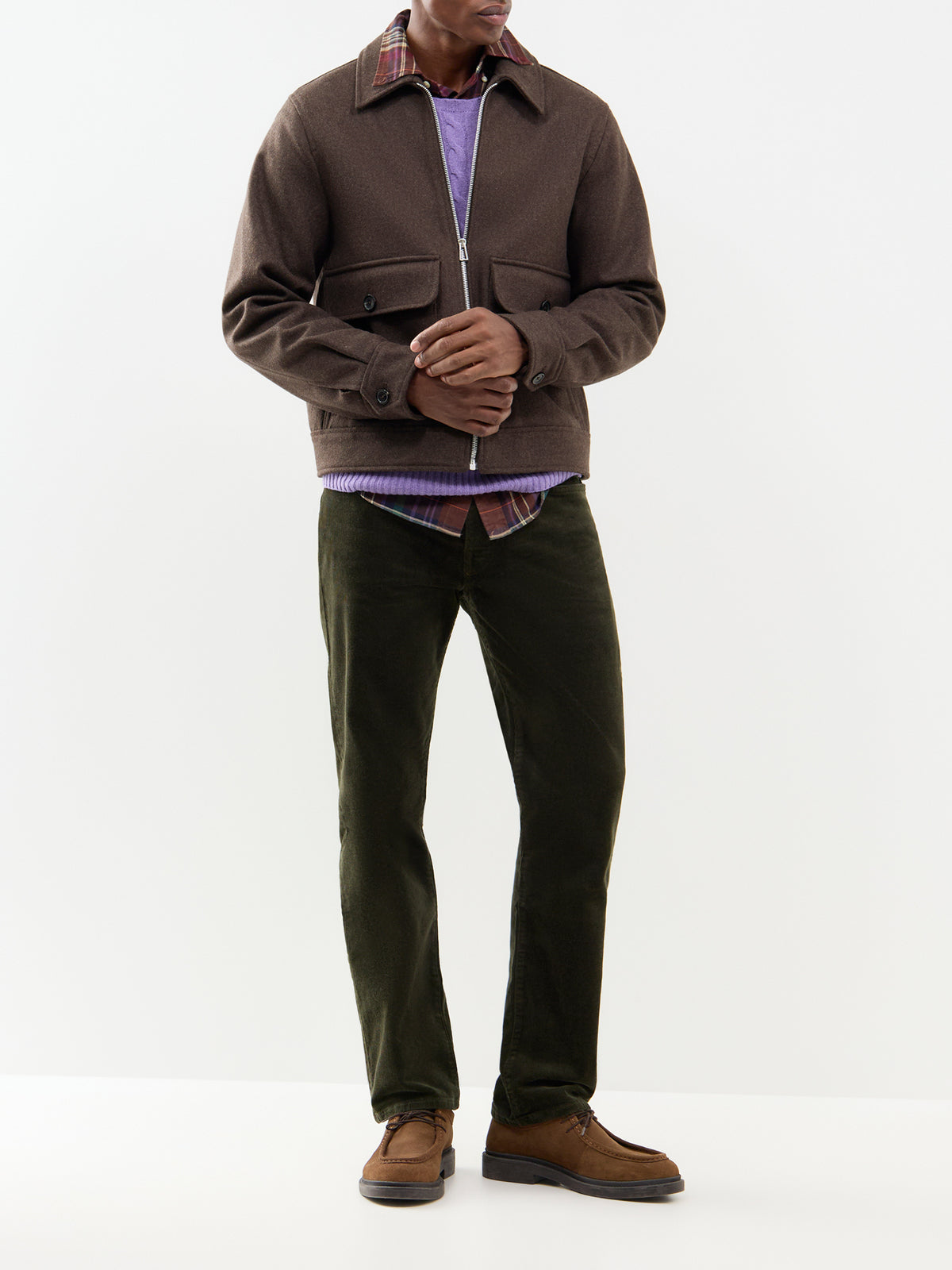 Brushed Cotton Twill 5-Pocket Trousers - Estate Olive