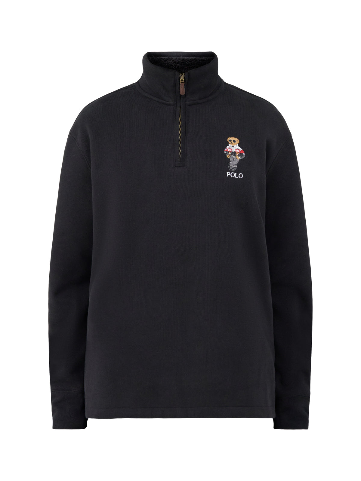Holiday Bear Cotton Quarter-Zip Sweatshirt - Black