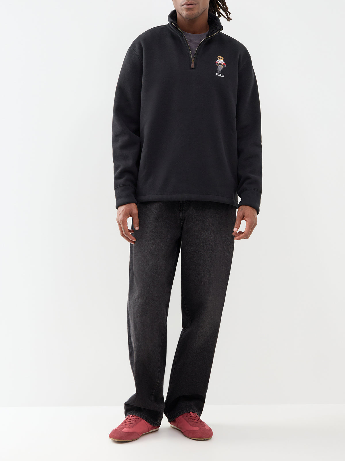 Holiday Bear Cotton Quarter-Zip Sweatshirt - Black