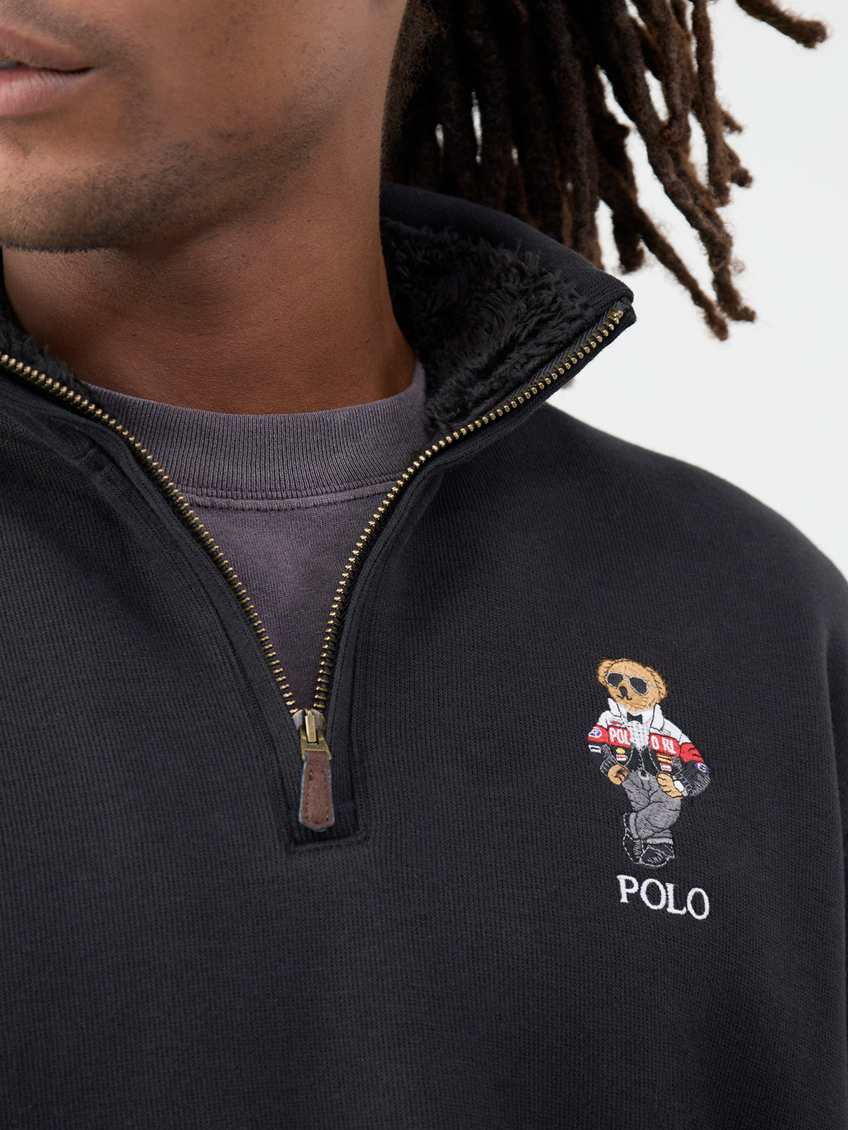 Holiday Bear Cotton Quarter-Zip Sweatshirt - Black