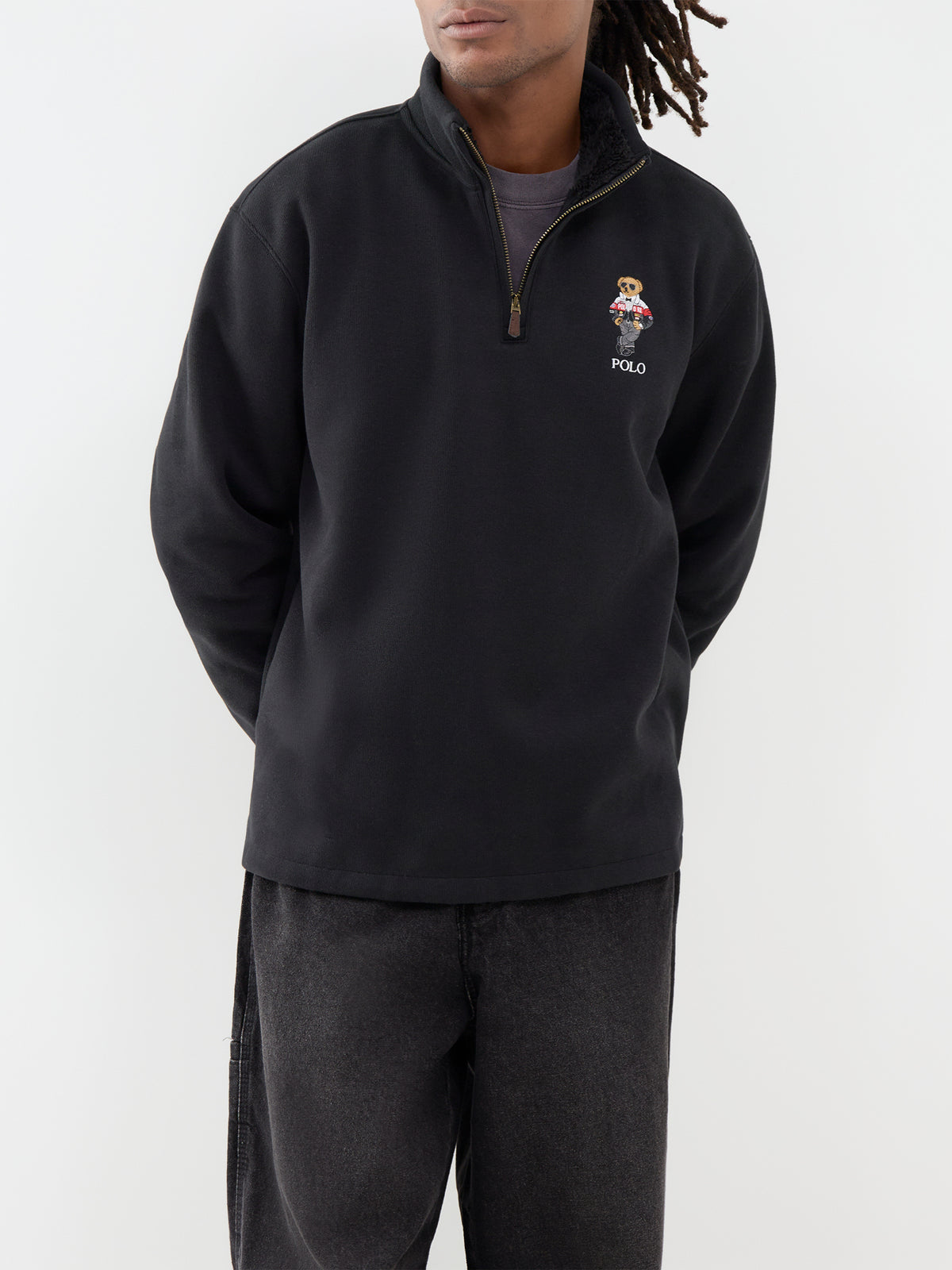 Holiday Bear Cotton Quarter-Zip Sweatshirt - Black