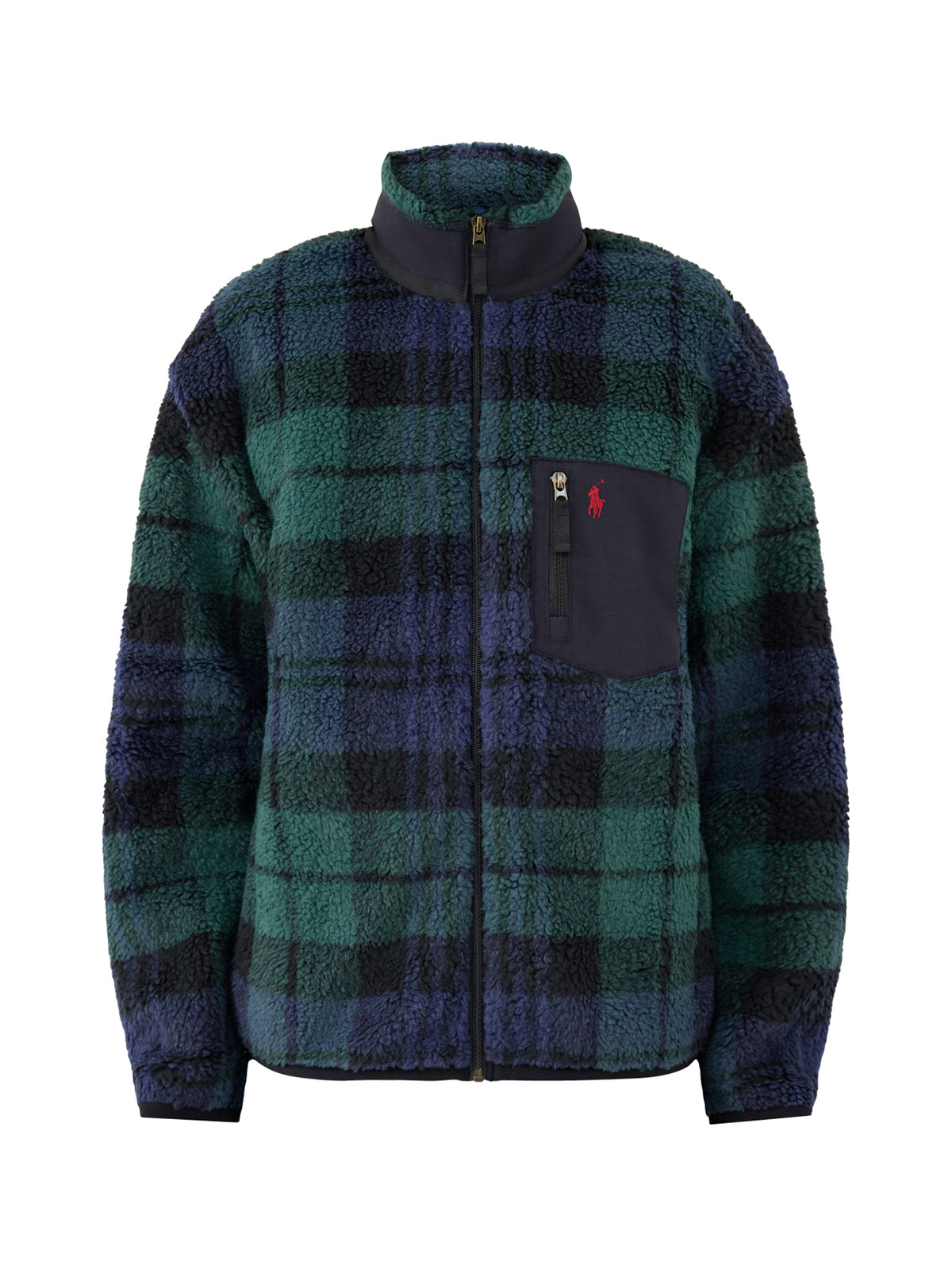 Blackwatch Tartan Sherpa Fleece Full-Zip Jumper - Green