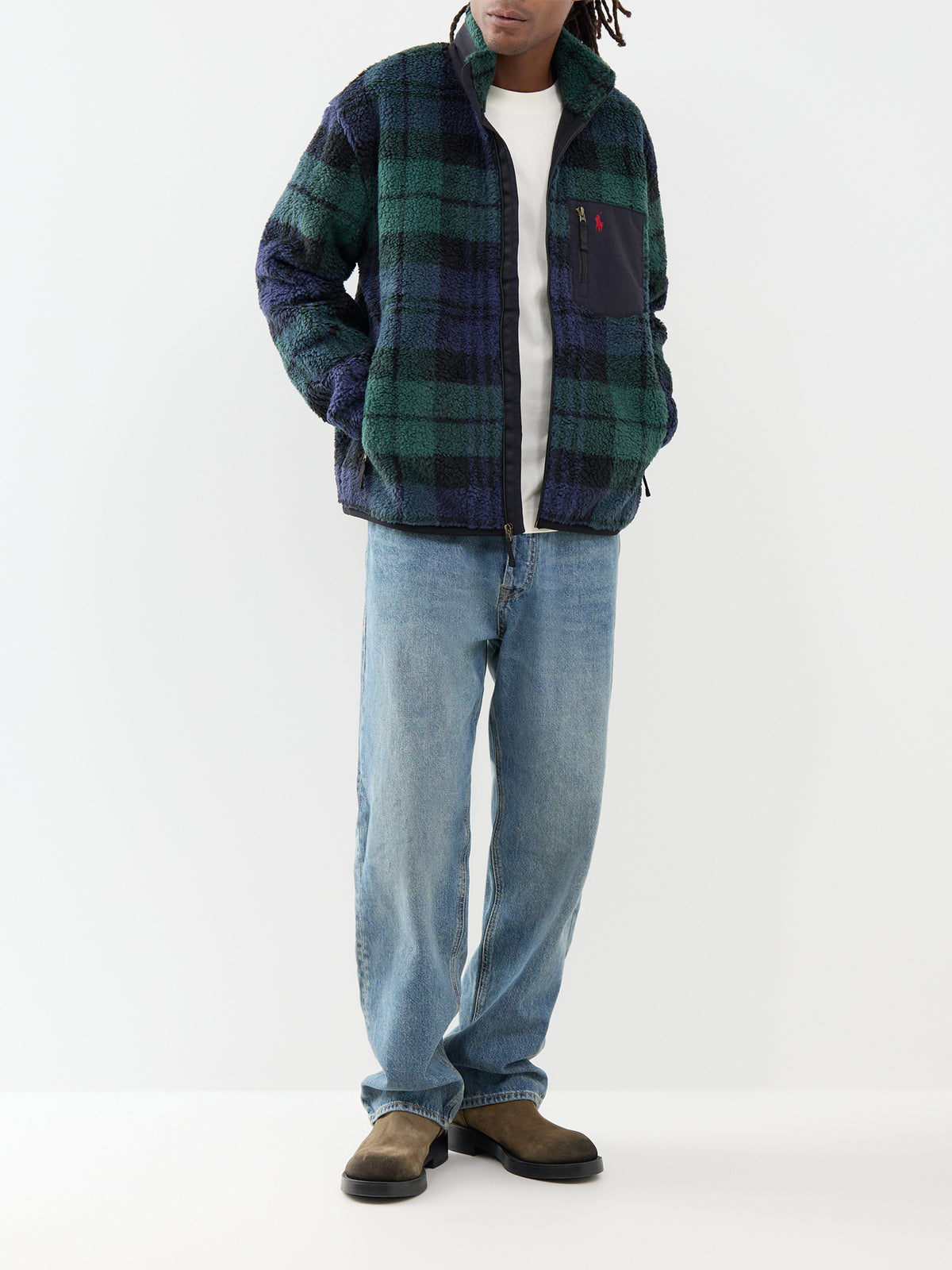 Blackwatch Tartan Sherpa Fleece Full-Zip Jumper - Green