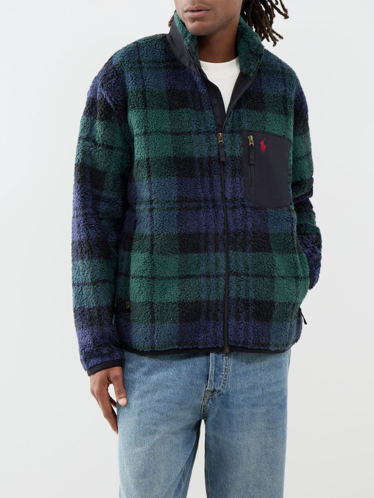 Blackwatch Tartan Sherpa Fleece Full-Zip Jumper - Green